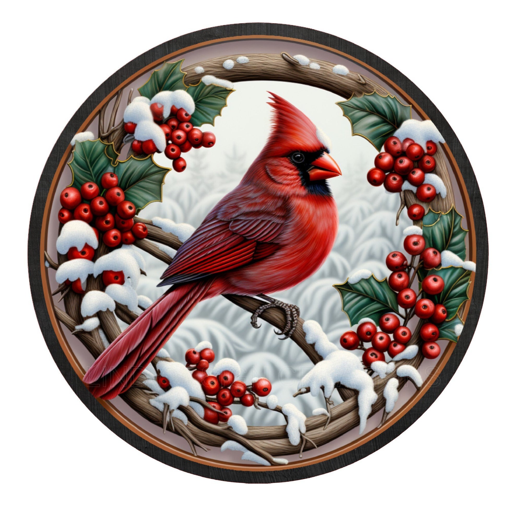 Winter cardinal wreath sign, metal wreath sign, round wreath sign, door decor, Lindys sign creations