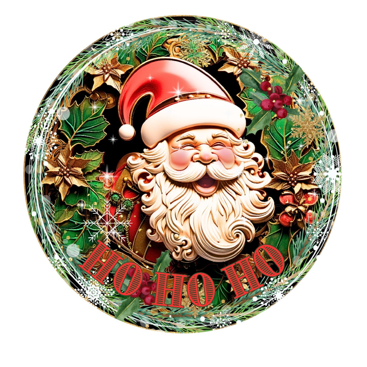 Faux 3D Santa ho ho ho wreath sign, metal wreath sign, round wreath sign, home decor, Lindys sign creations