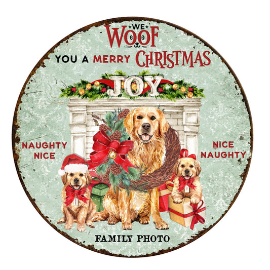 We woof you a Merry Christmas wreath sign, metal wreath sign, round wreath sign, door decor, Lindys sign creations