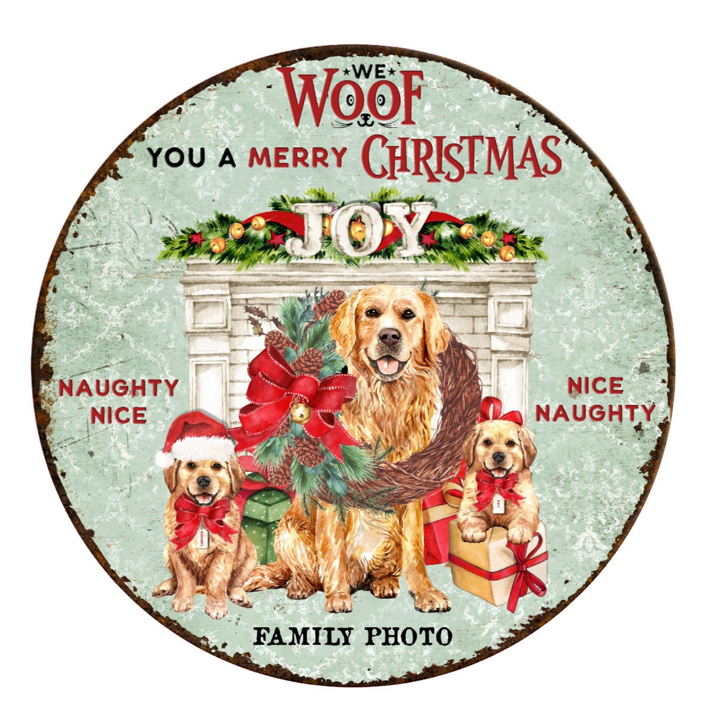 We woof you a Merry Christmas wreath sign, metal wreath sign, round wreath sign, door decor, Lindys sign creations