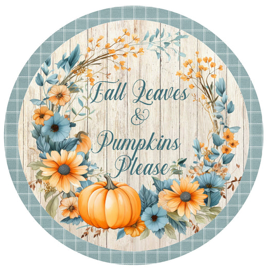 Blue and yellow pumpkins wreath sign, metal wreath sign, round wreath sign, door decor, Lindys sign creations