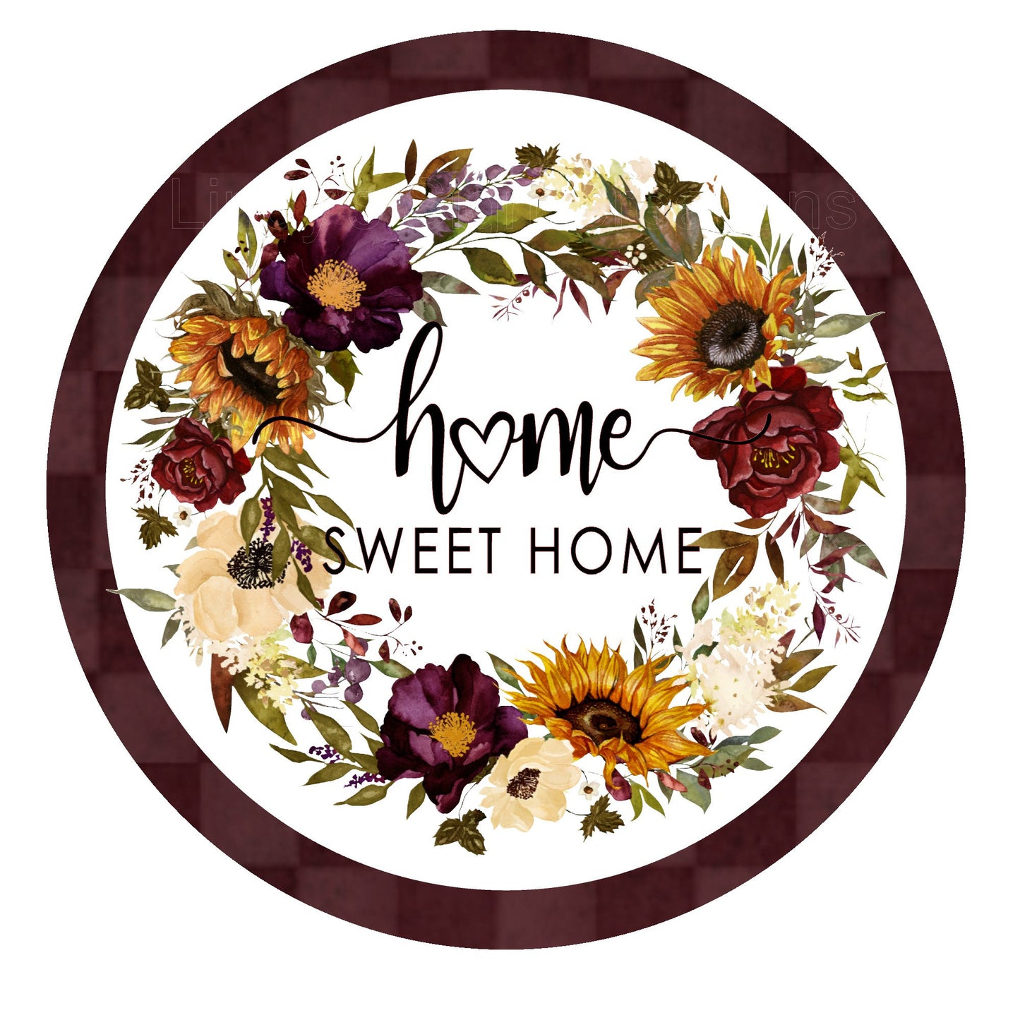 Fall floral home sweet home wreath sign, metal wreath sign, round wreath sign, home decor, Lindys sign creations