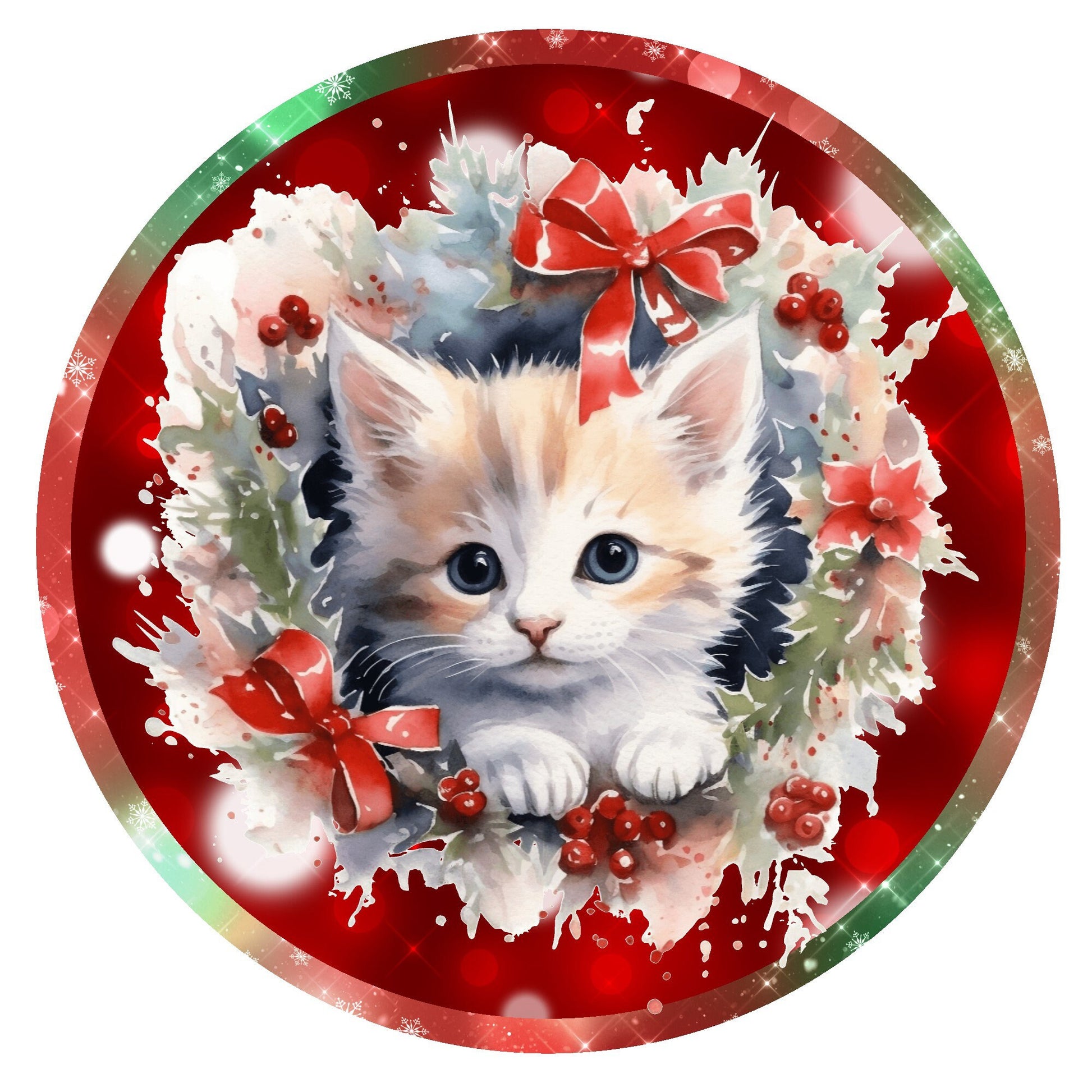 Kitty within a Christmas wreath wreath sign, metal wreath sign, round wreath sign, door decor, Lindys sign creations