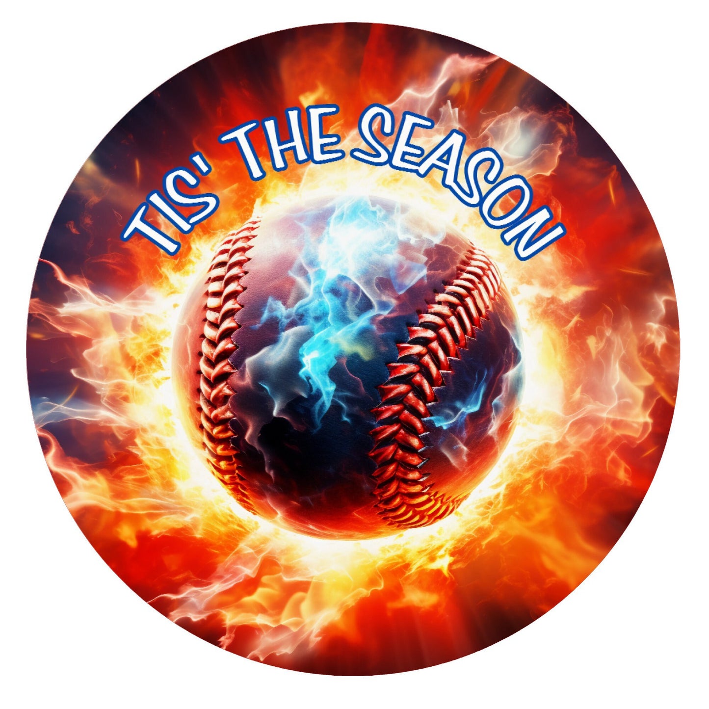 Faux 3D Tis the season flaming baseball wreath sign, metal wreath sign, signs for wreaths, round wreath sign, lindys sign creations