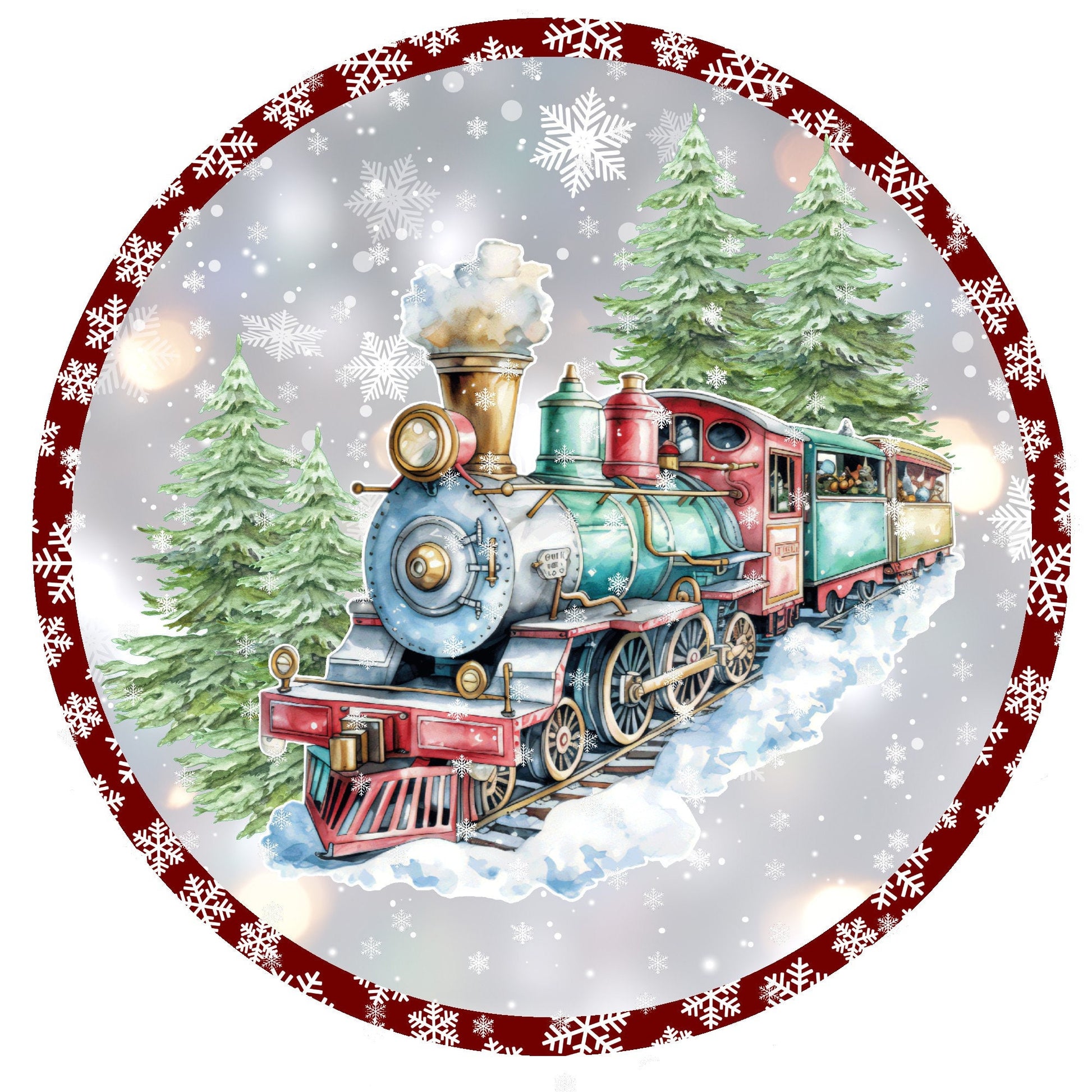 Christmas train wreath sign, metal wreath sign, round wreath sign, Lindys sign creations