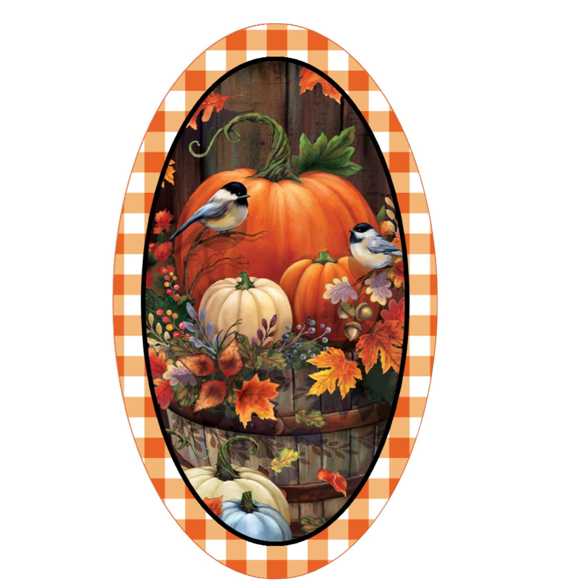 Oval pumpkin and birds fall wreath sign, metal wreath sign, oval wreath sign, door decor, Lindys sign creations