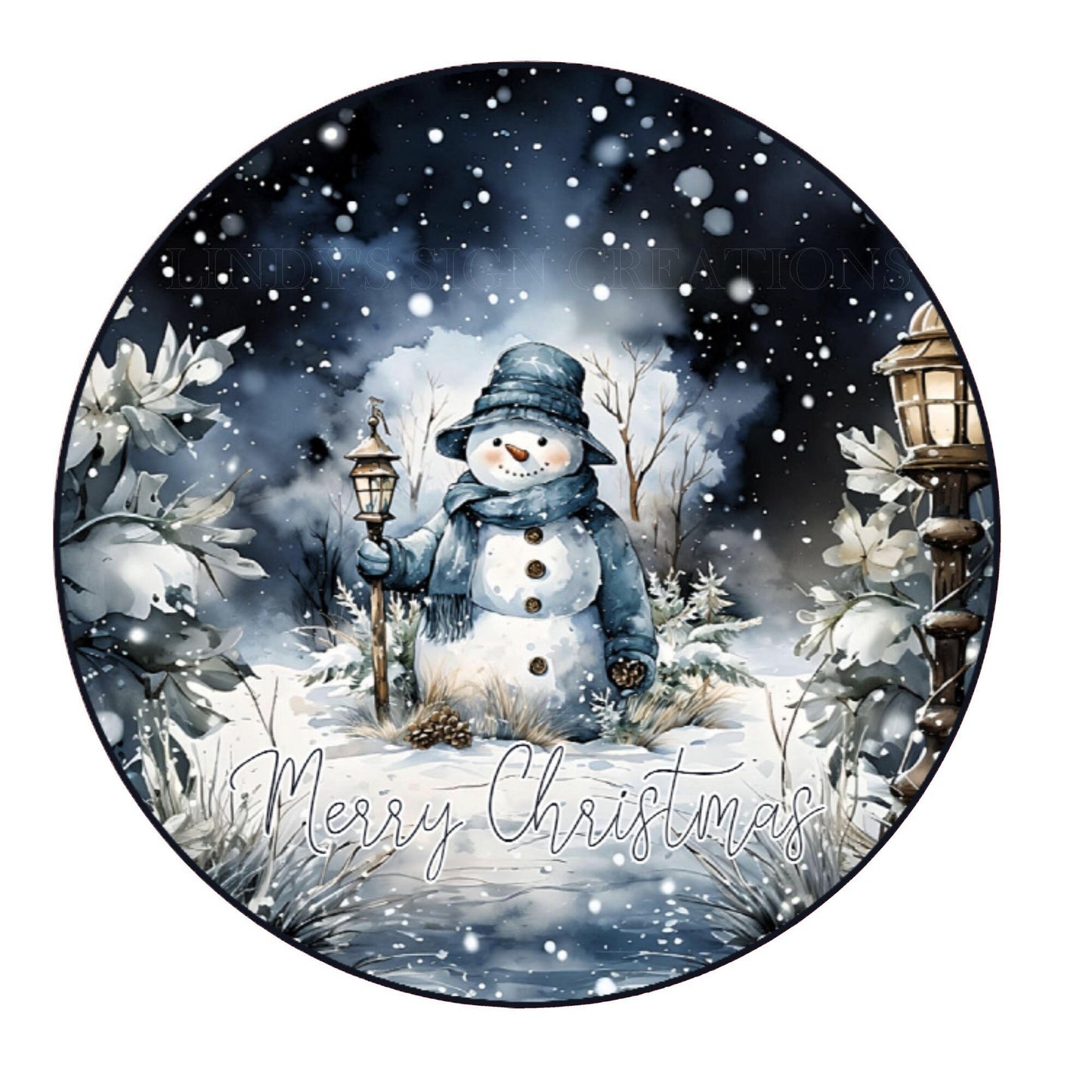 Merry Christmas snowman wreath sign, metal wreath sign, round wreath sign, home decor, Lindys sign creations