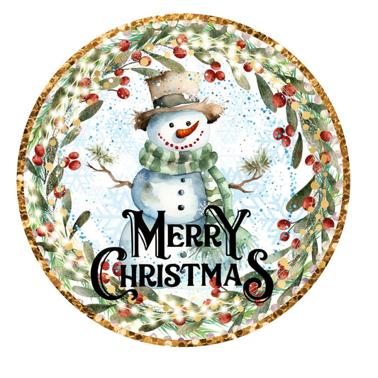 Merry Christmas snowman wreath sign, metal wreath sign, round wreath sign, door decor, Lindys sign creations