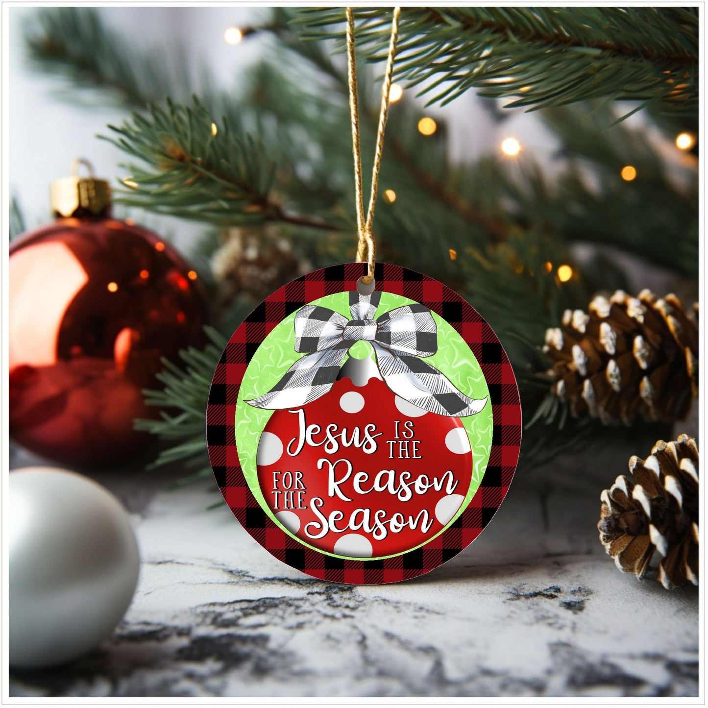 Jesus is the reason for the season Christmas ornament, ceramic ornament, Christmas gift, stocking stuffer, Lindys sign creations