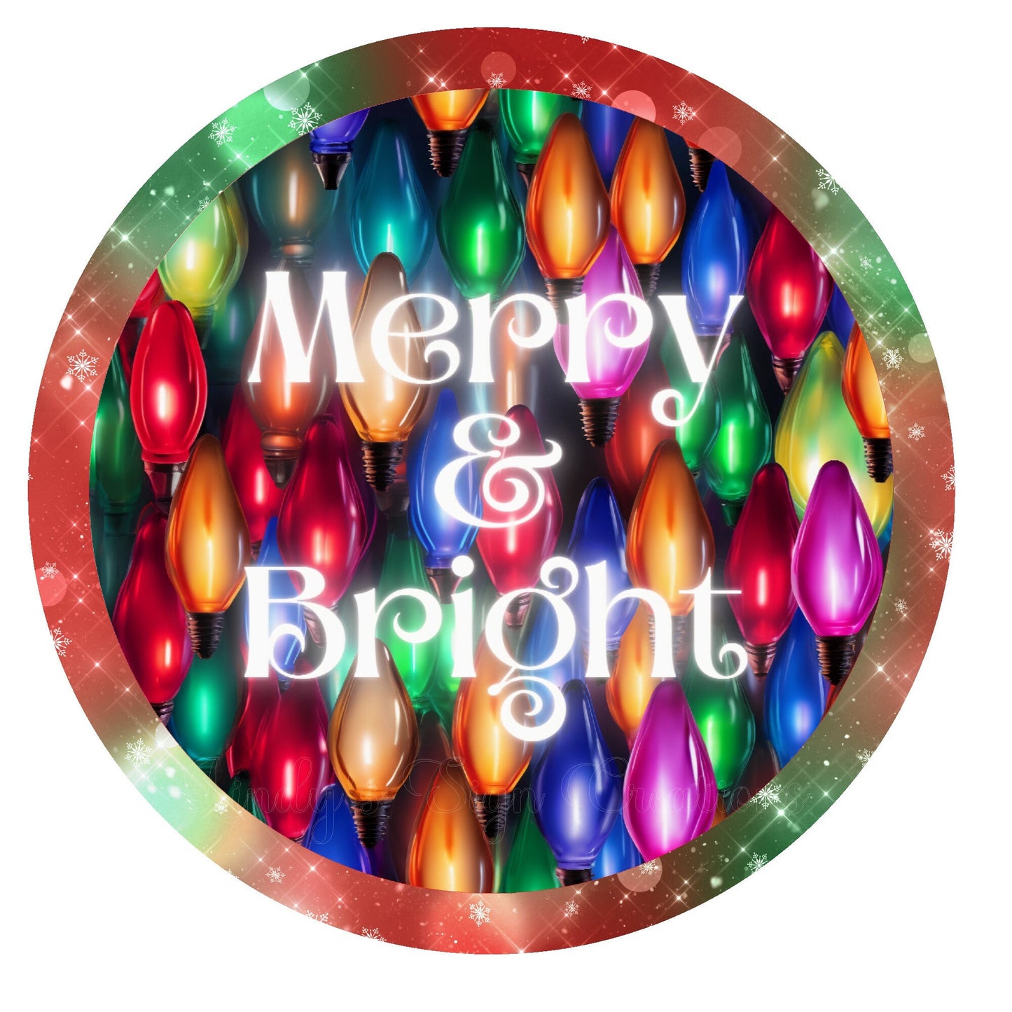 Merry and bright Christmas wreath sign, metal wreath sign, round wreath sign, home decor, Lindys sign creations