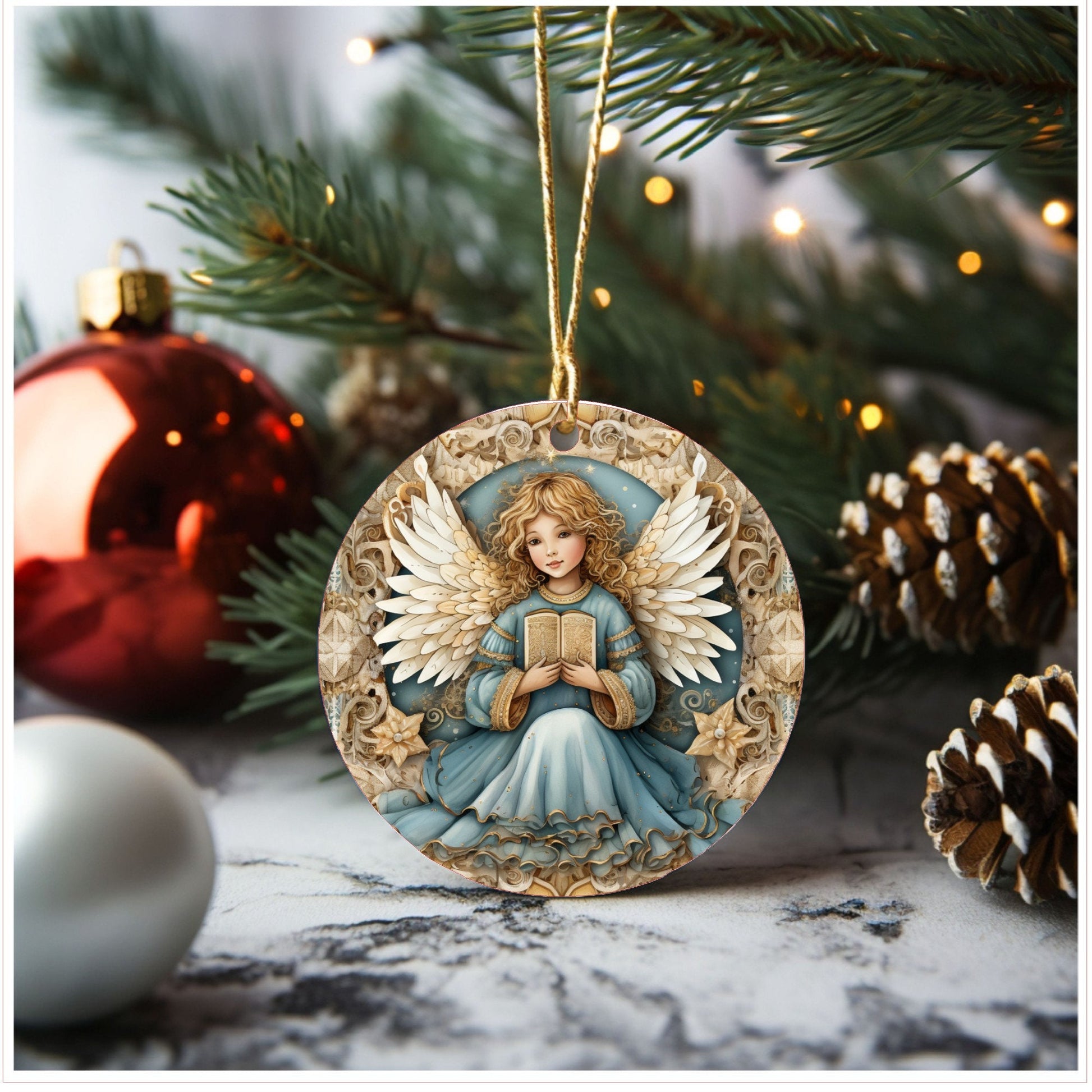 Christmas ornament angel, ceramic christmas ornament, holiday ornament, christmas gift, Lindys sign creations