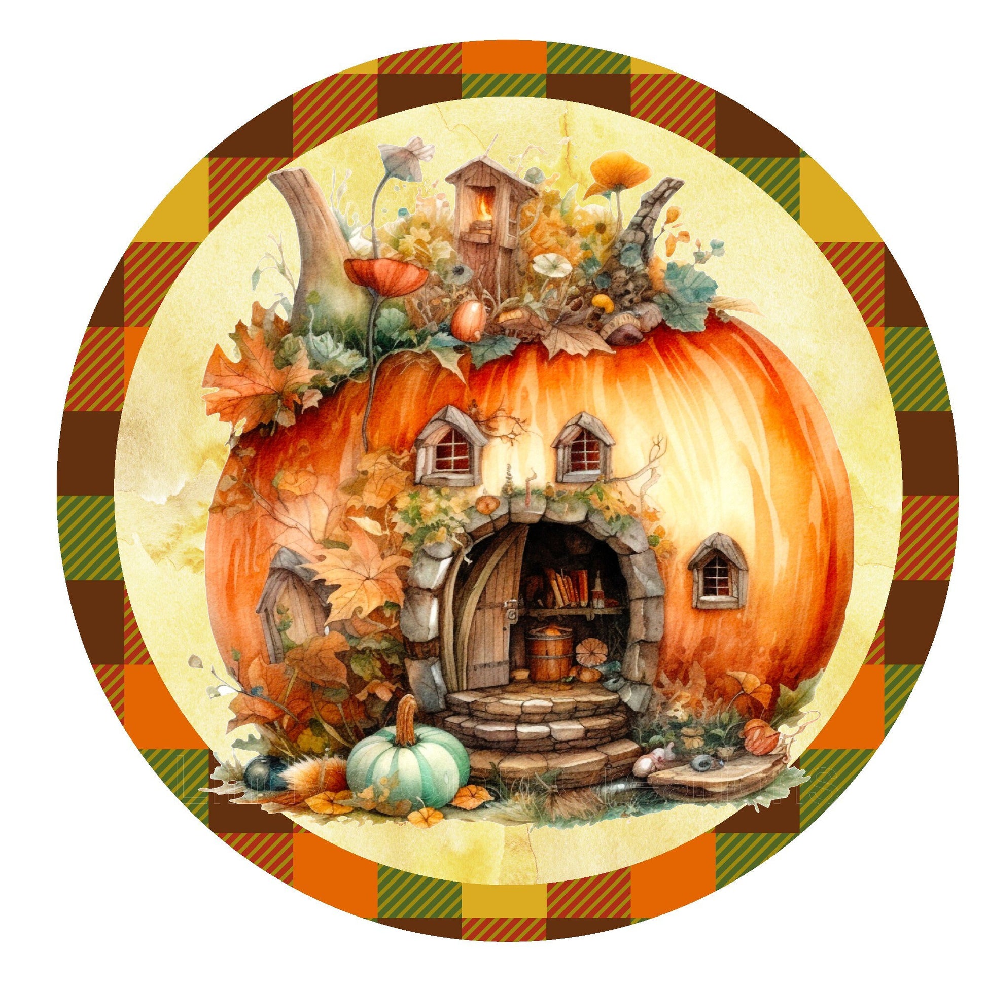 Fall pumpkin house wreath sign, metal wreath sign, round wreath sign, door decor, Lindys sign creations