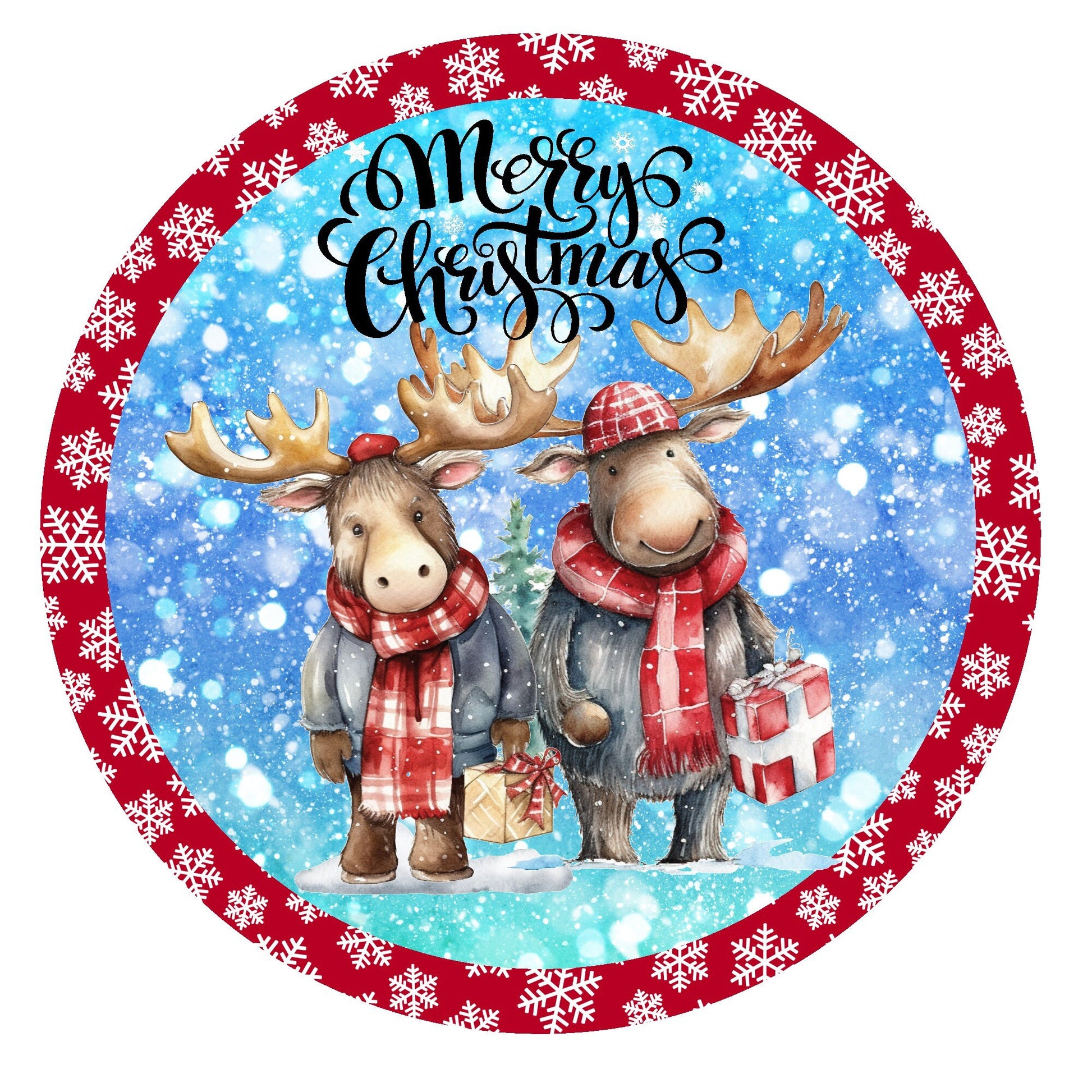 Moose couple Merry Christmas wreath sign, metal wreath sign, signs for wreaths, round wreath sign, Lindy's sign creations