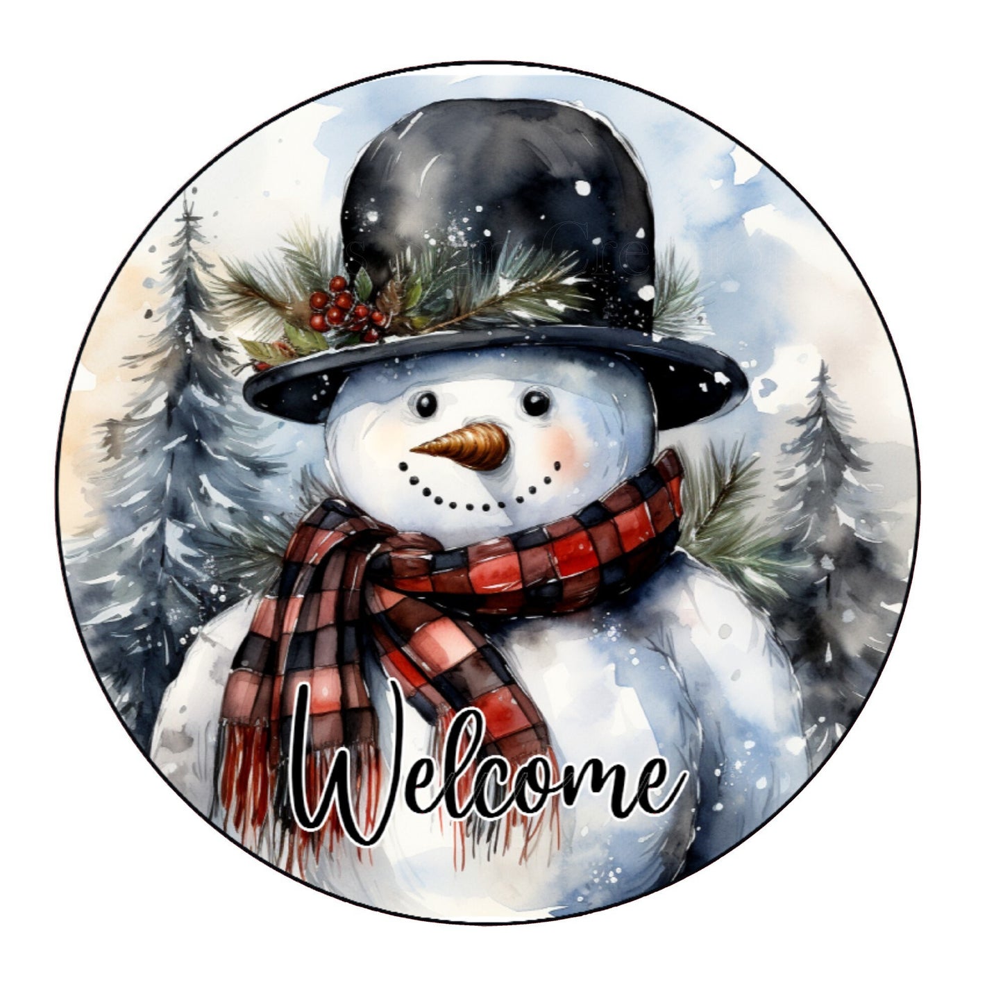 Snowman welcome wreath sign, metal wreath sign, signs for wreaths, round wreath sign, home decor, Lindys sign creations