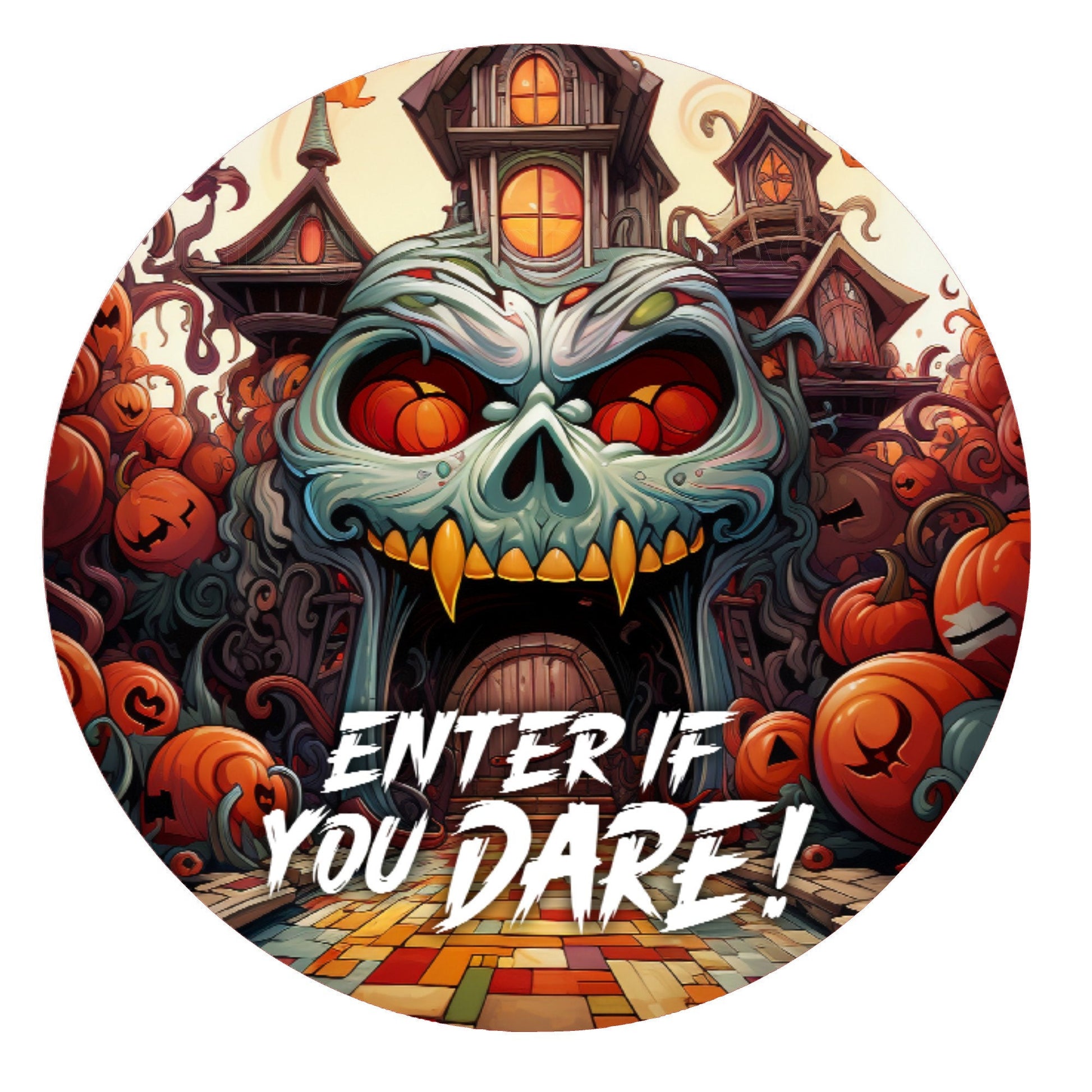 Enter if you dare Halloween wreath sign, metal wreath sign, round wreath sign, door decor, Lindys sign creations