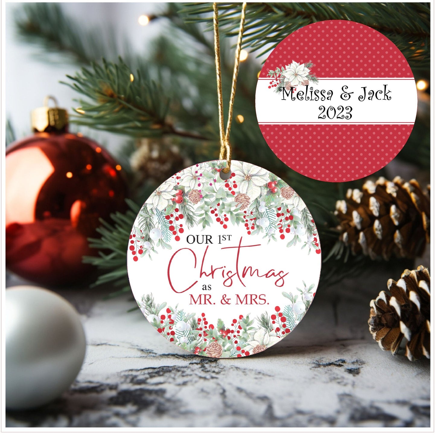 Mr & Mrs personalized first christmas ornament, wedding gift, shower gift, christmas ornament, Lindys sign creations