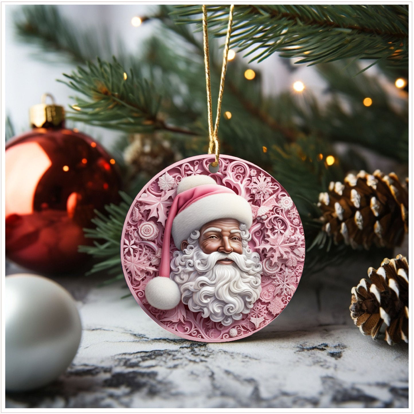 African/American santa christmas ornament, holiday ornament, ceramic ornament, Lindys sign creations