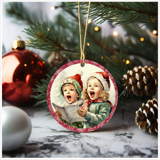 Children caroler Christmas ornament, ceramic ornament, Christmas gift, stocking stuffer, Lindys sign creations