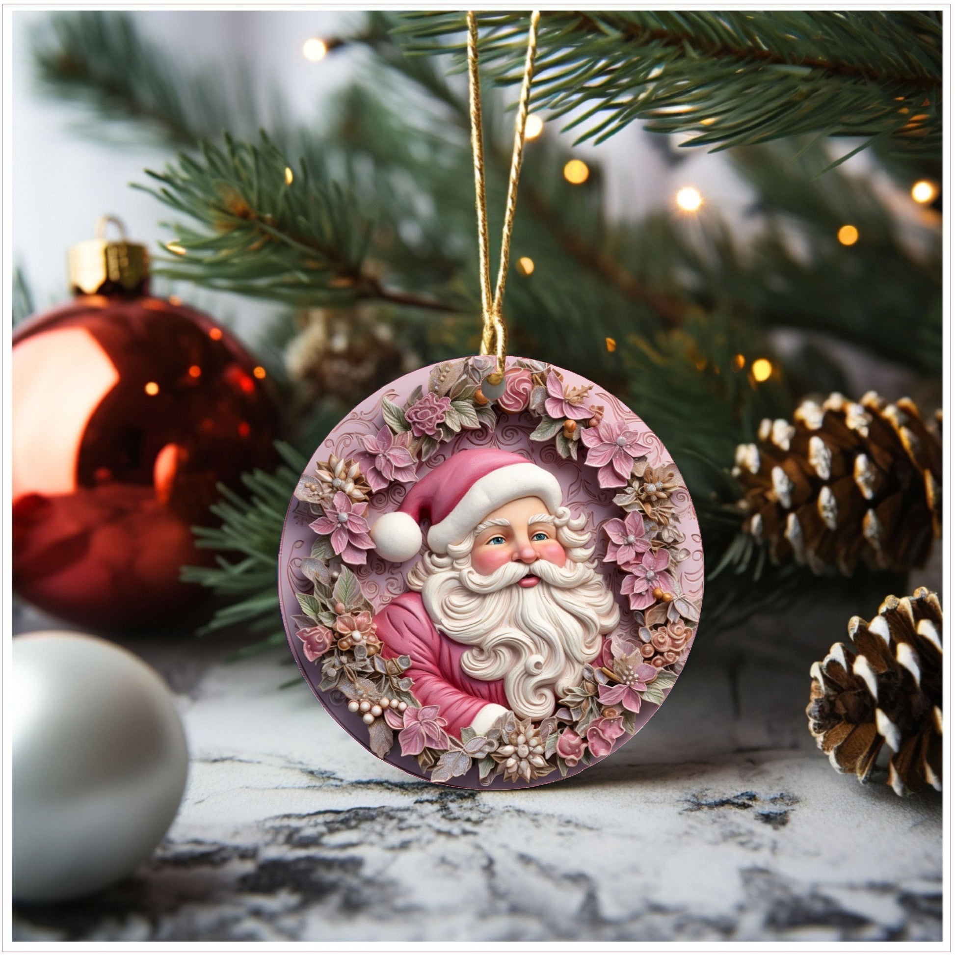 Santa Christmas ornament, ceramic ornament, Christmas gift, stocking stuffer, FLAT Christmas tree ornament, Lindys sign creations