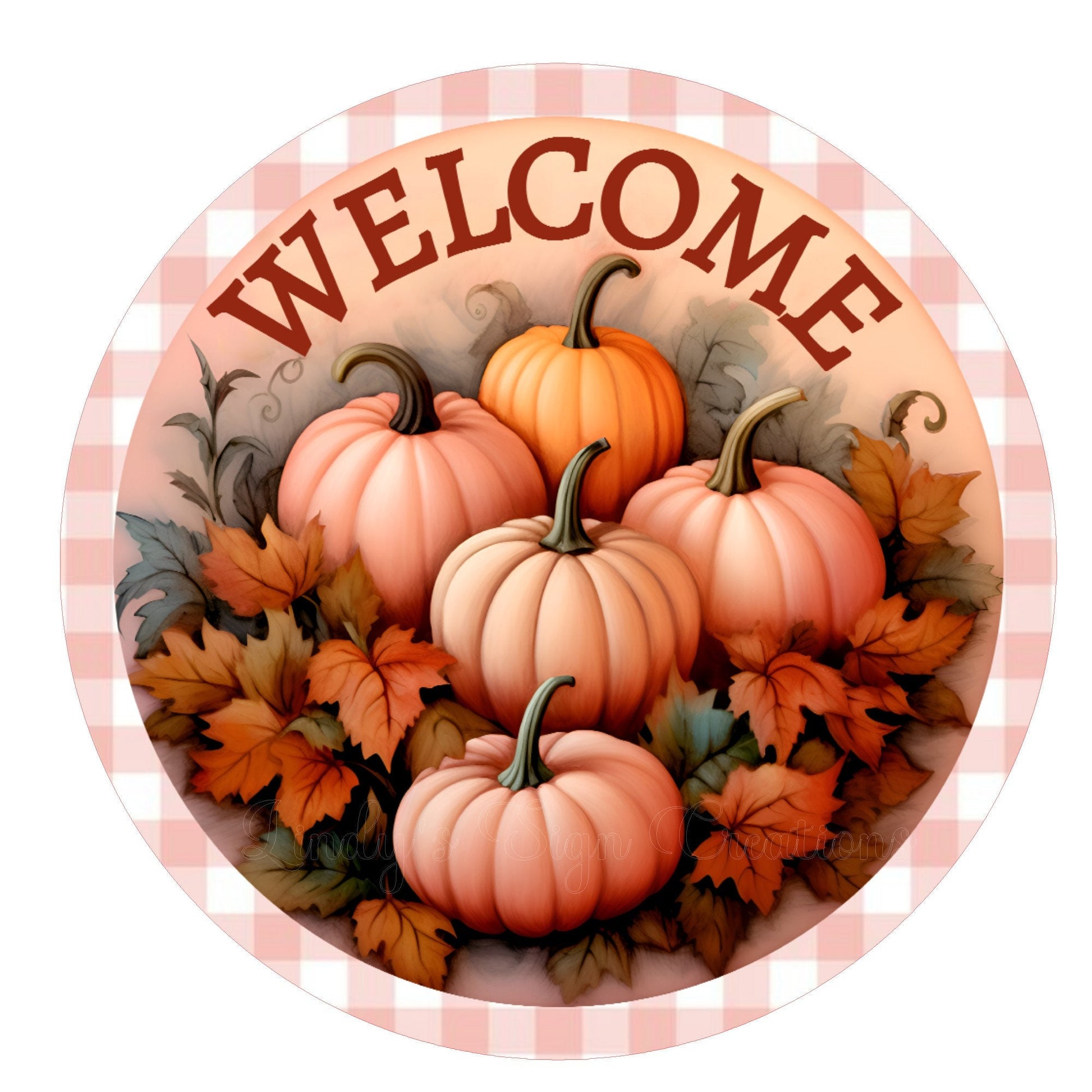 Welcome pumpkin wreath sign, metal wreath sign, round wreath sign, door decor, Lindys sign creations