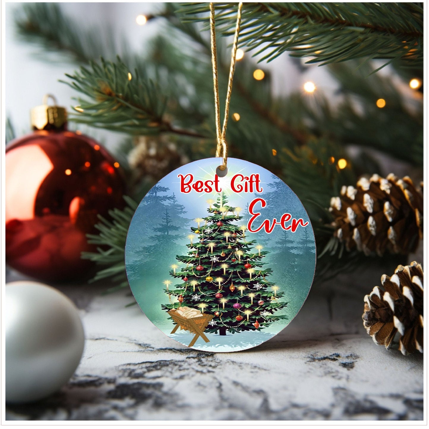 Christmas ornament best gift ever nativity, ceramic ornament, christmas gift, stocking stuffer, Christian ornament, Lindys sign creations