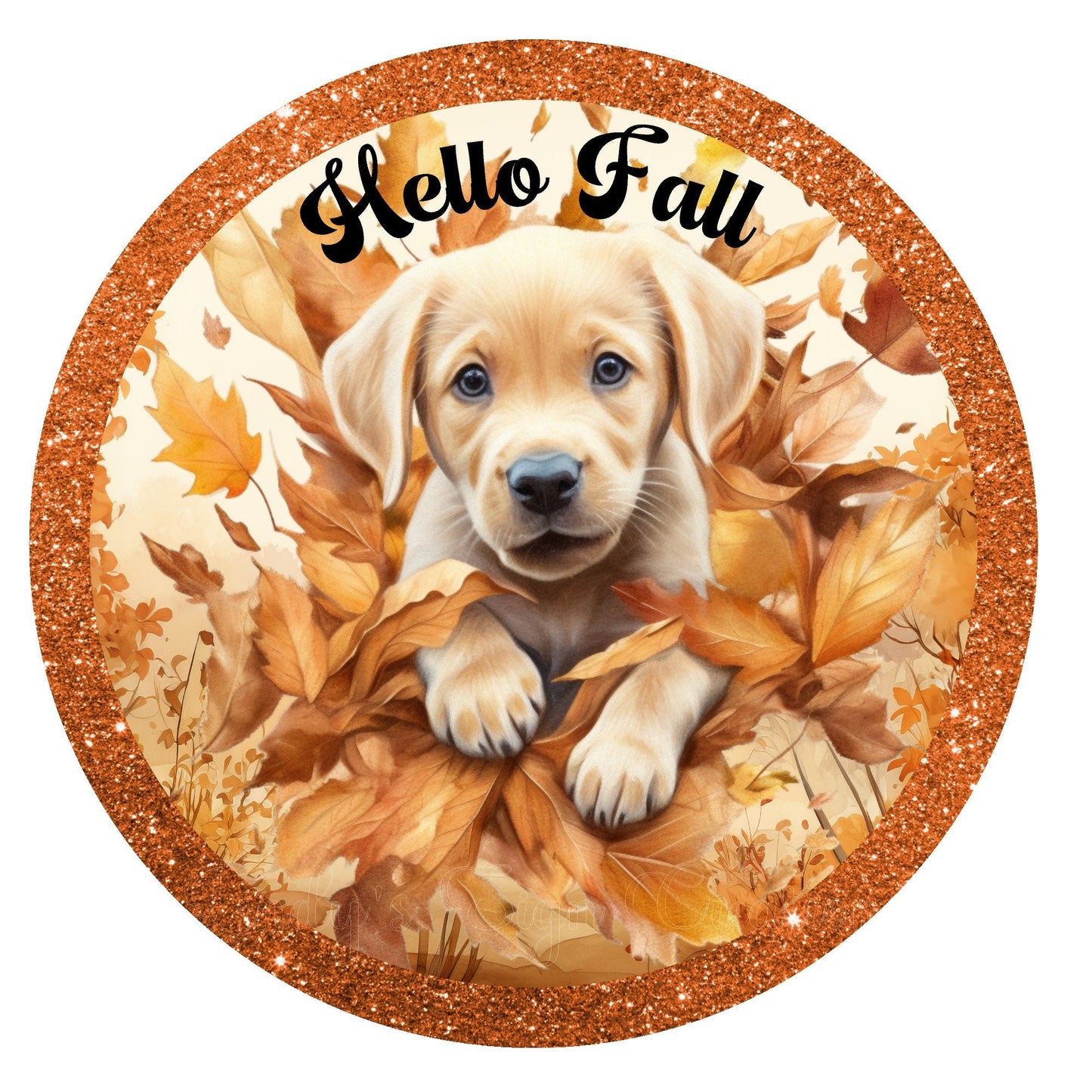 Hello fall cute dog wreath sign, metal wreath sign, round wreath sign, door decor, Lindys sign creations