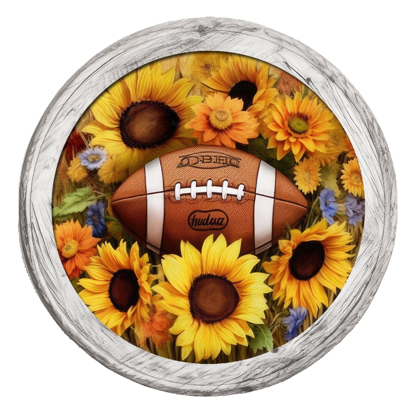 Fall football and sunflower wreath sign, metal wreath sign, round wreath sign, door decor, Lindys sign creations