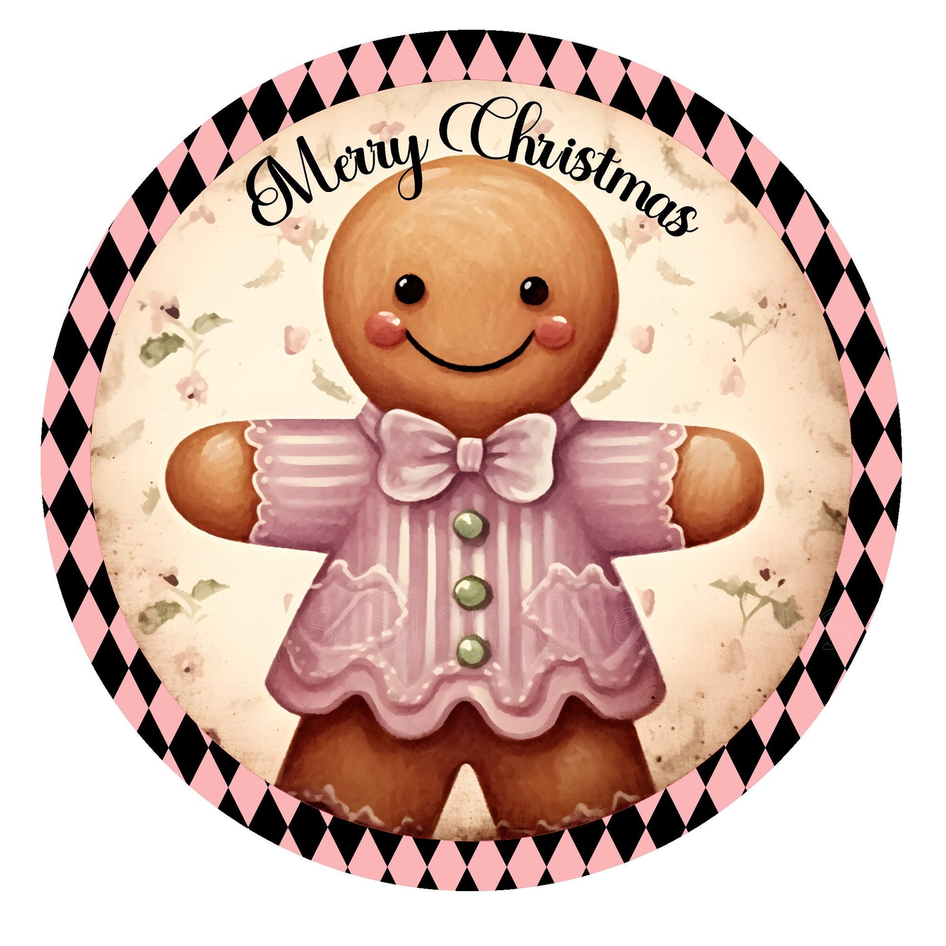 Merry Christmas pink gingerbread girl wreath sign, metal wreath sign, Christmas signs, door decor, Lindys sign creations