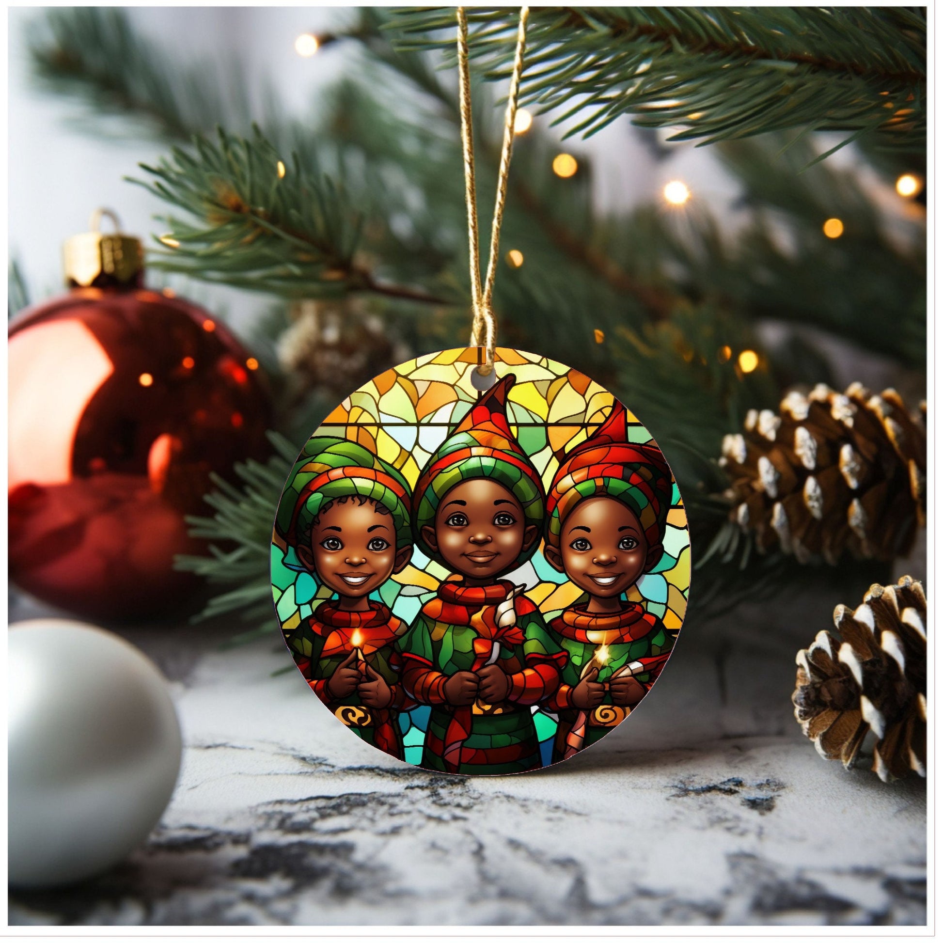 Cute African American elf ceramic christmas ornament, grab bag gift, stocking stuffer, Lindys sign creations