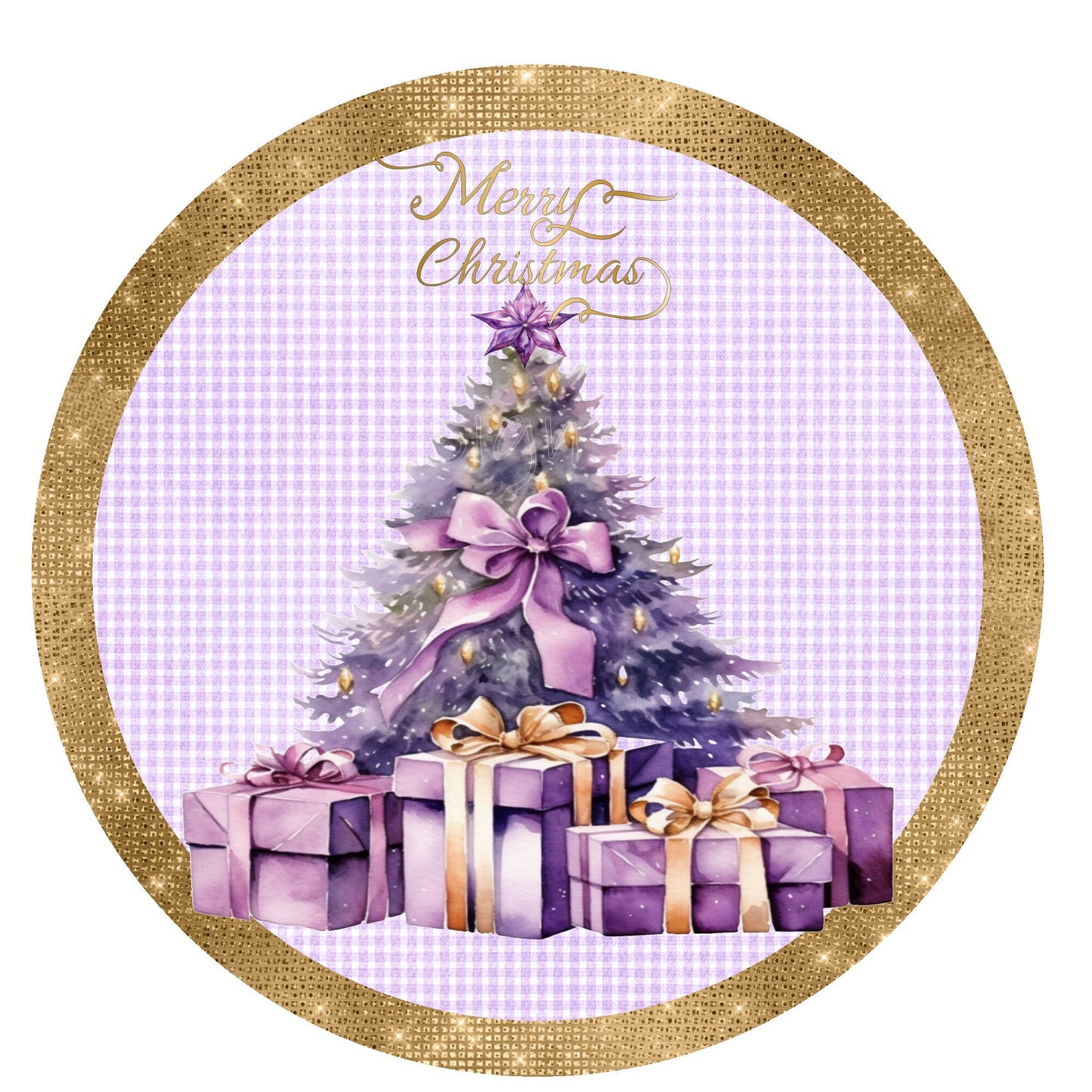 Merry Christmas purple Christmas tree with gifts wreath sign, metal wreath sign, round wreath sign, home decor, Lindys sign creations