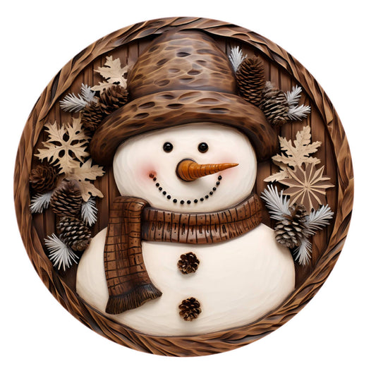 Faux wood, faux 3D snowman wreath sign, metal wreath sign, round wreath sign, door decor, Lindys sign creations