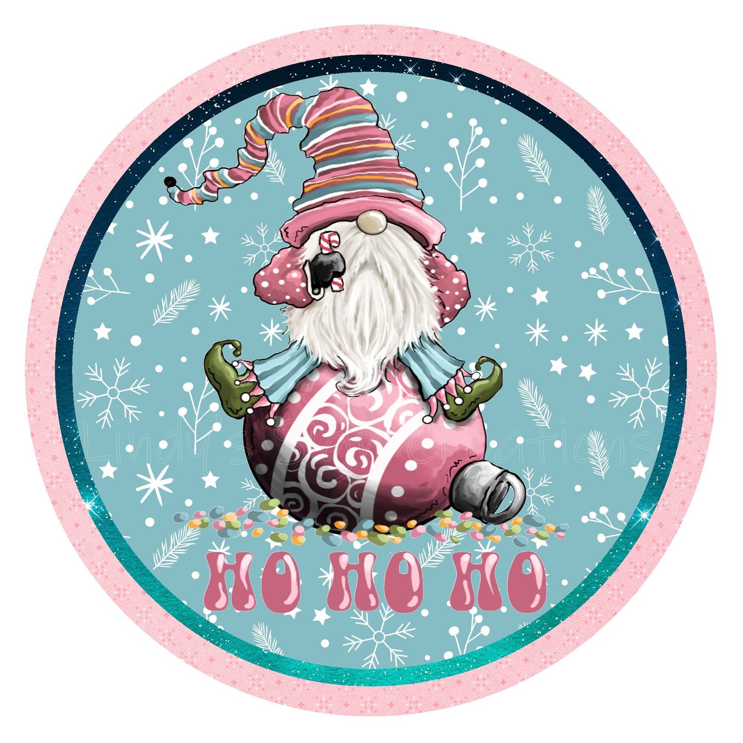 Pink santa ho ho ho wreath sign, metal wreath sign, Christmas signs, round wreath sign, home decor, Lindys sign creations