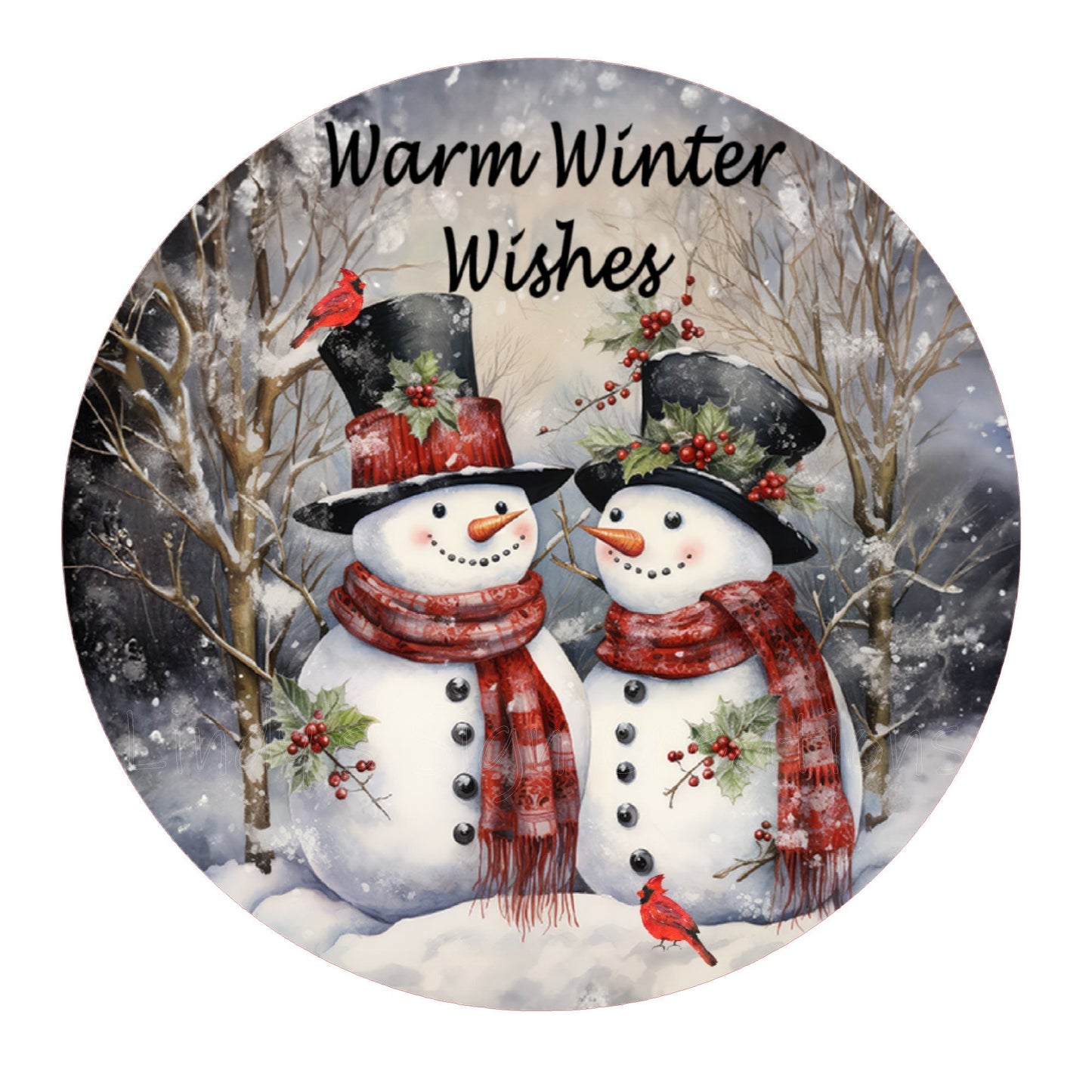 Snowman warm winter wishes wreath sign, metal wreath sign, round wreath sign, door decor, Lindys sign creations