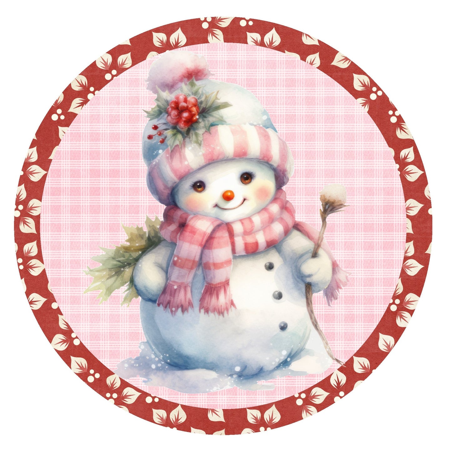 Pink snowman wreath sign, metal wreath sign, round wreath sign, winter wreath sign, door decor, Lindys sign creations