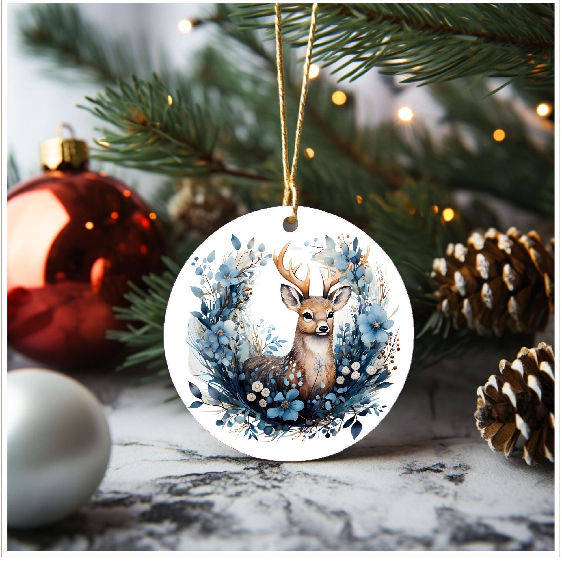 Deer christmas ornament, ceramic ornament, stocking stuffer, grab bag gift, Lindys sign creations