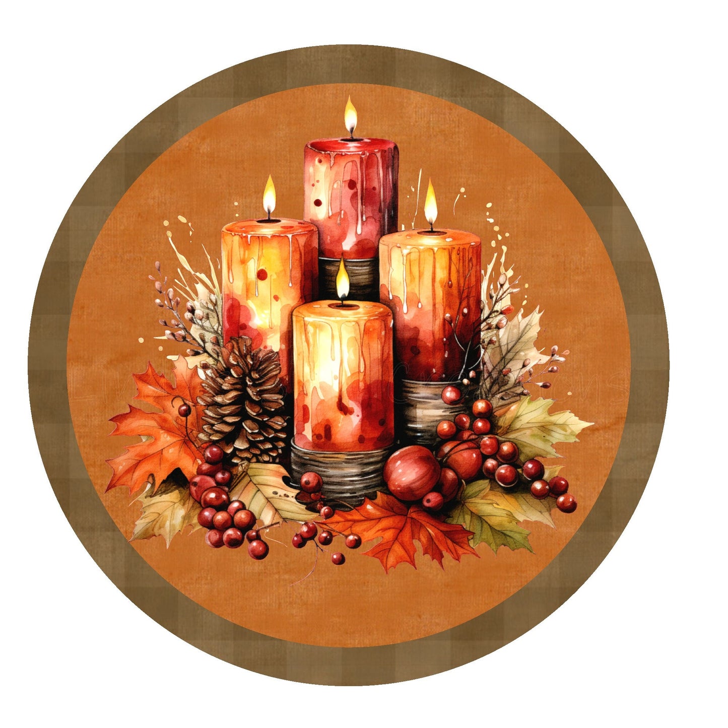 Fall candles wreath sign, metal wreath sign, round wreath sign, fall wreath sign, Lindys sign creations