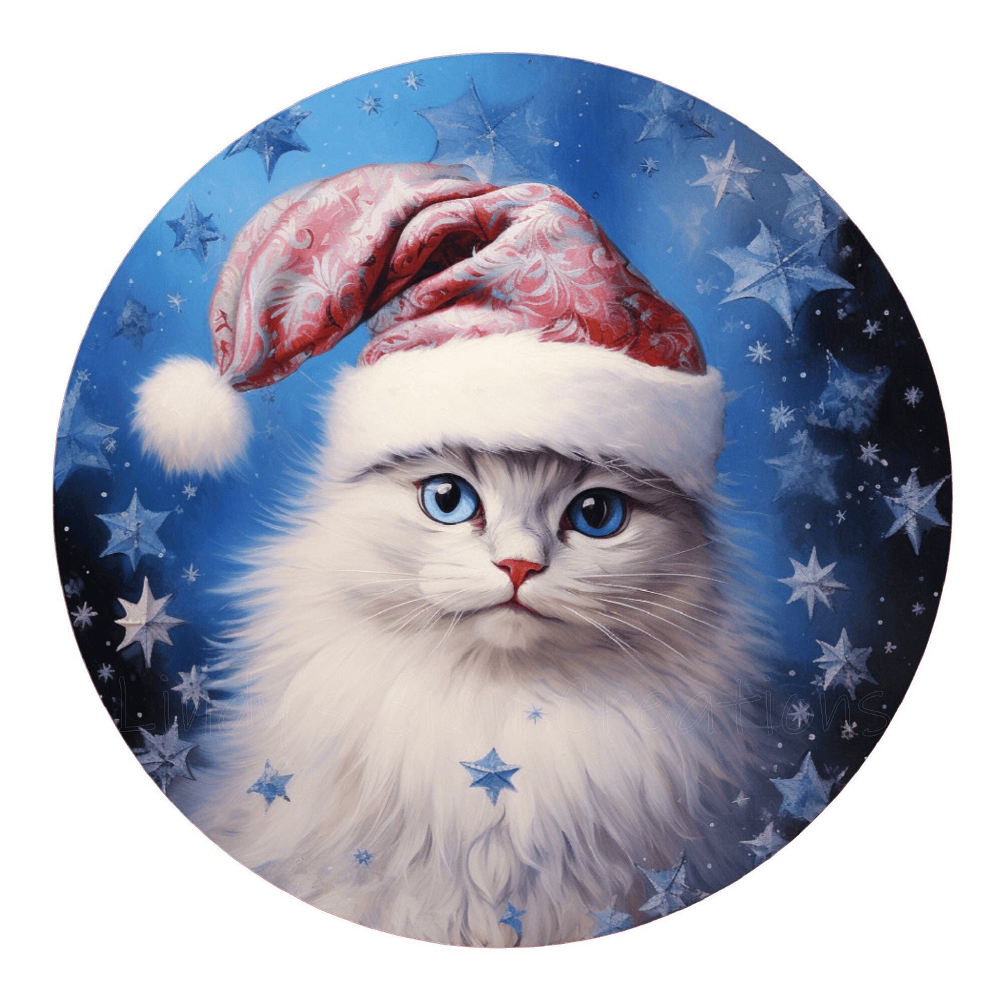 Cute kitty in Santa hat wreath sign, Christmas wreath sign, metal wreath sign, round wreath sign, Lindys sign creations