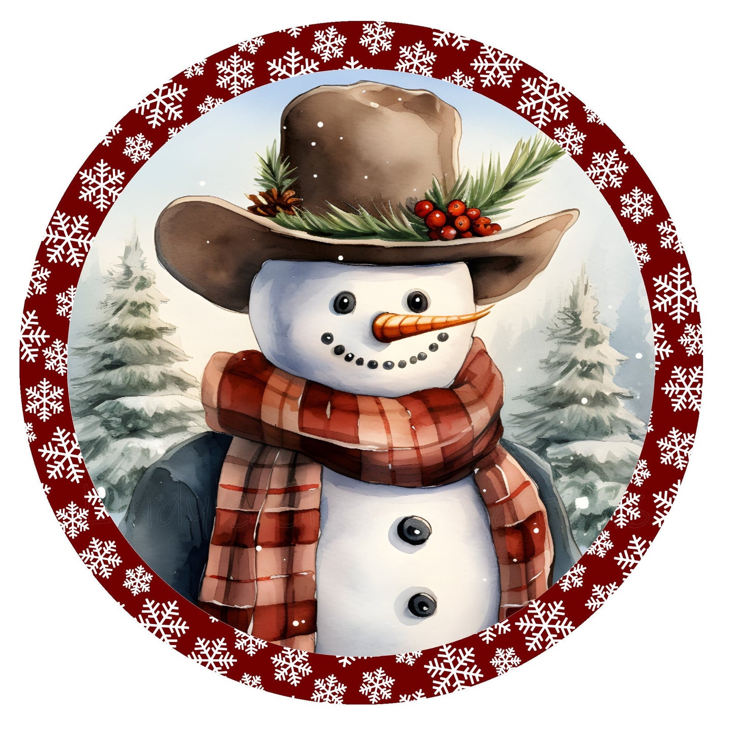 Snowman with cowboy hat wreath sign, winter wreath sign, metal wreath sign, round wreath sign, Lindys sign creations