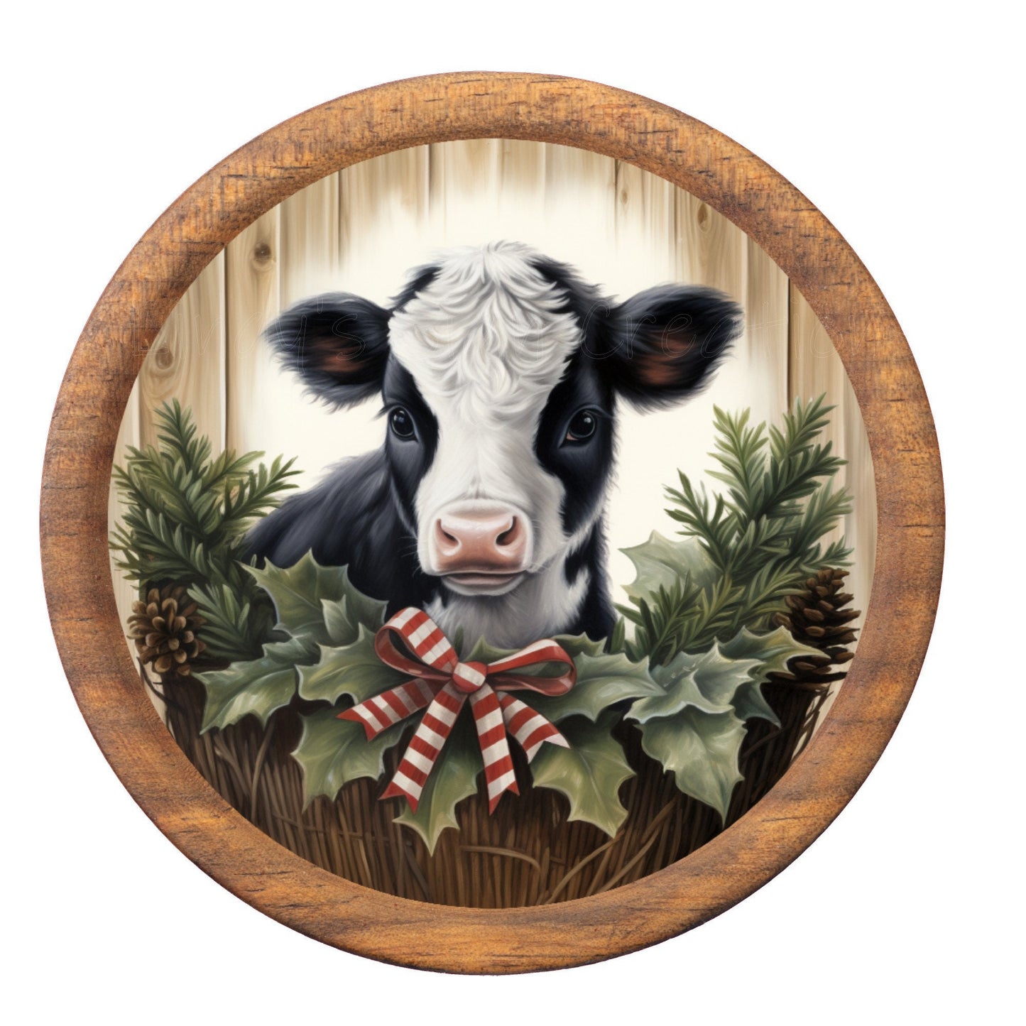 Cute Christmas cow wreath sign, metal wreath sign, round wreath sign, door decor, Lindys sign creations