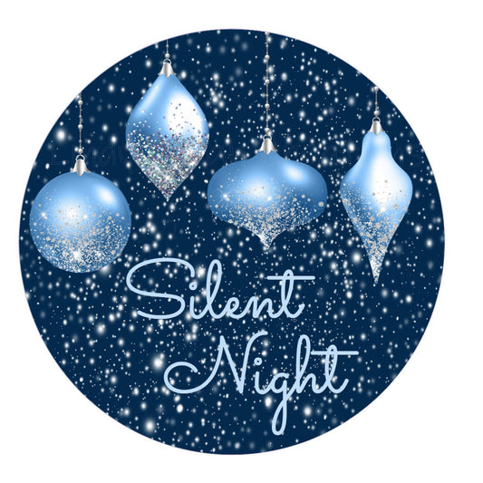 Blue silent night Christmas wreath sign, metal wreath sign, round wreath sign, home decor, Lindys sign creations