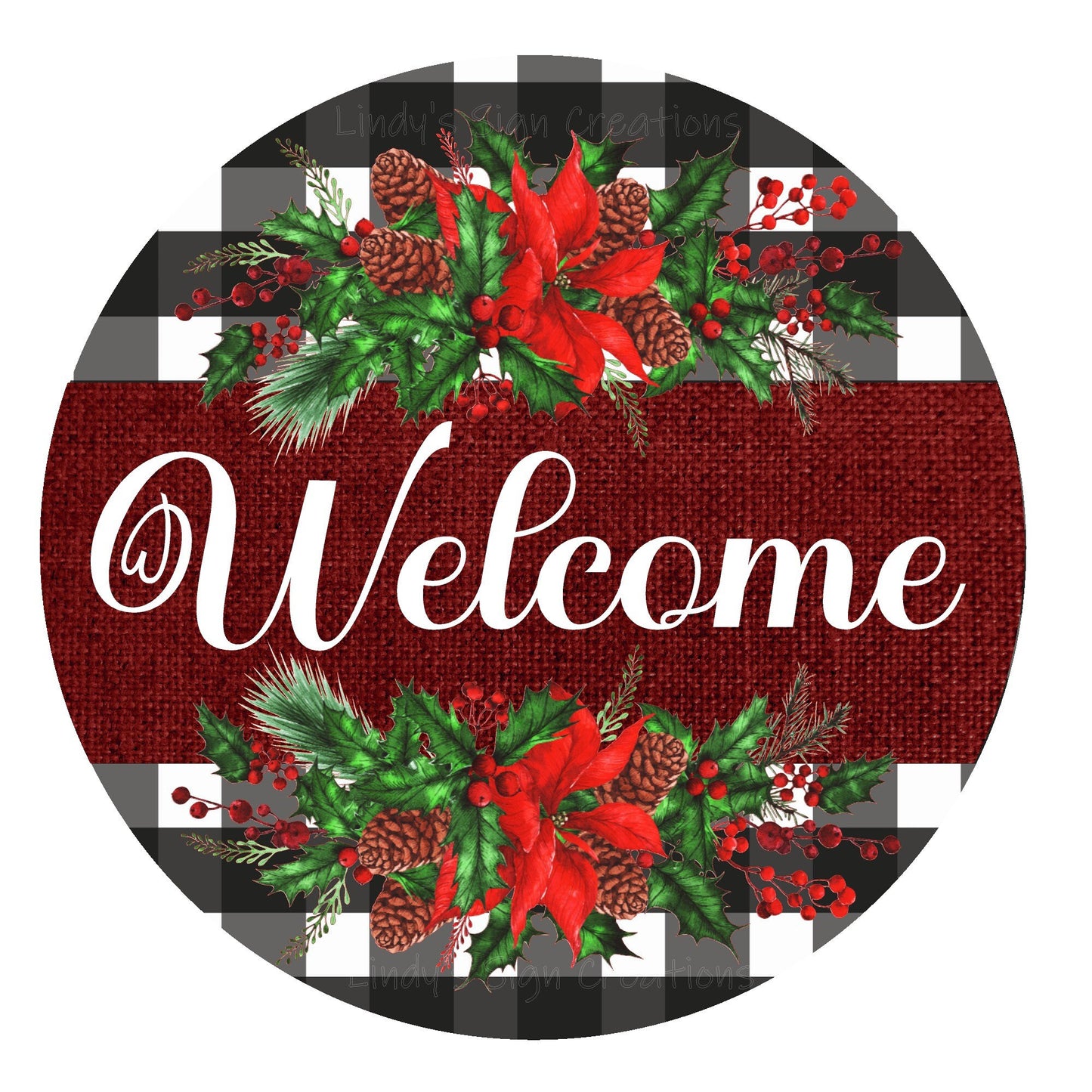 Welcome winter wreath sign, metal wreath sign, round wreath sign, Christmas wreath sign, door decor, Lindys sign creations