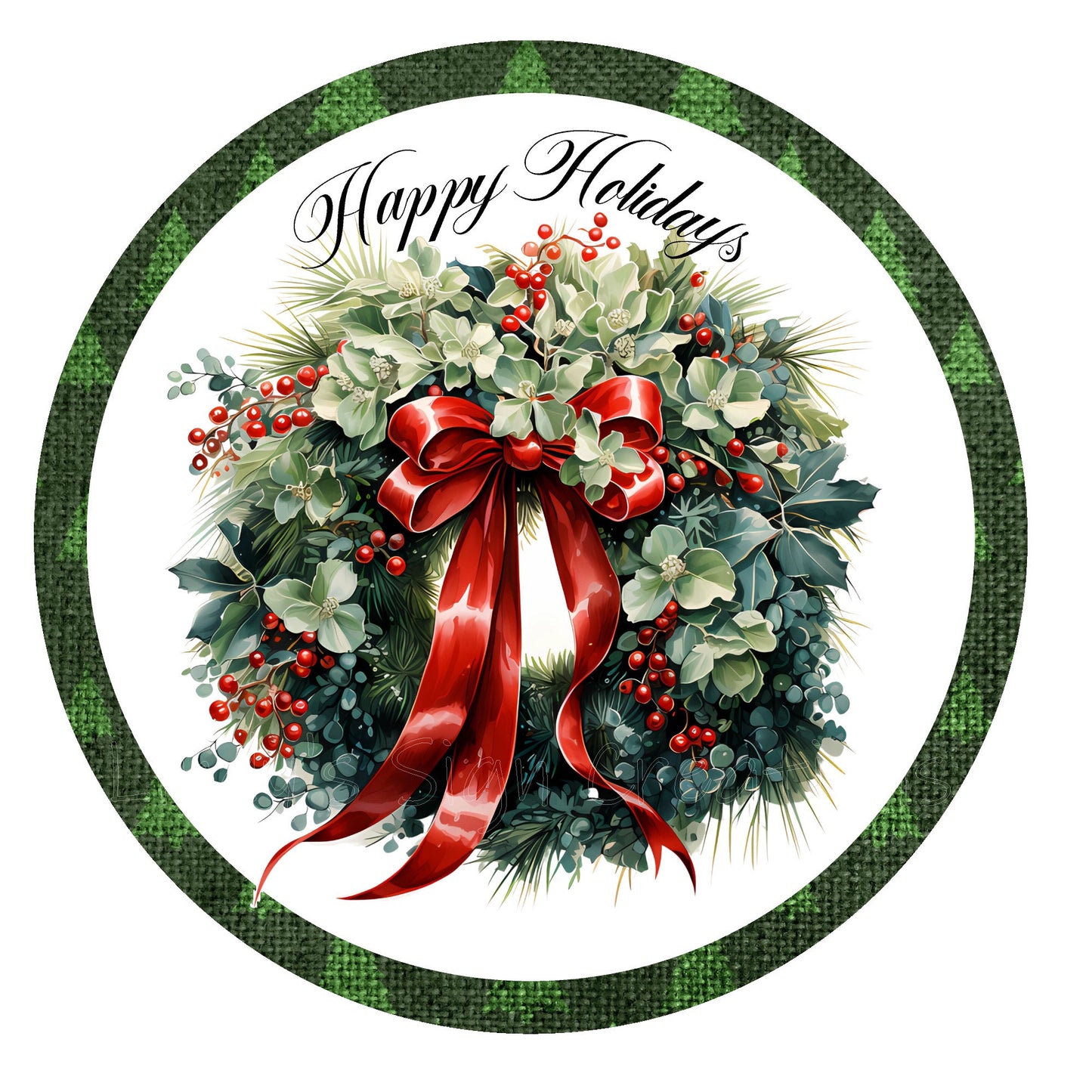 Happy holidays wreath sign, metal wreath sign, round wreath sign, door decor, Lindys sign creations