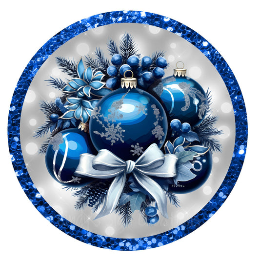 Blue ornaments Christmas wreath sign, metal wreath sign, round wreath sign, door decor, Lindys sign creations