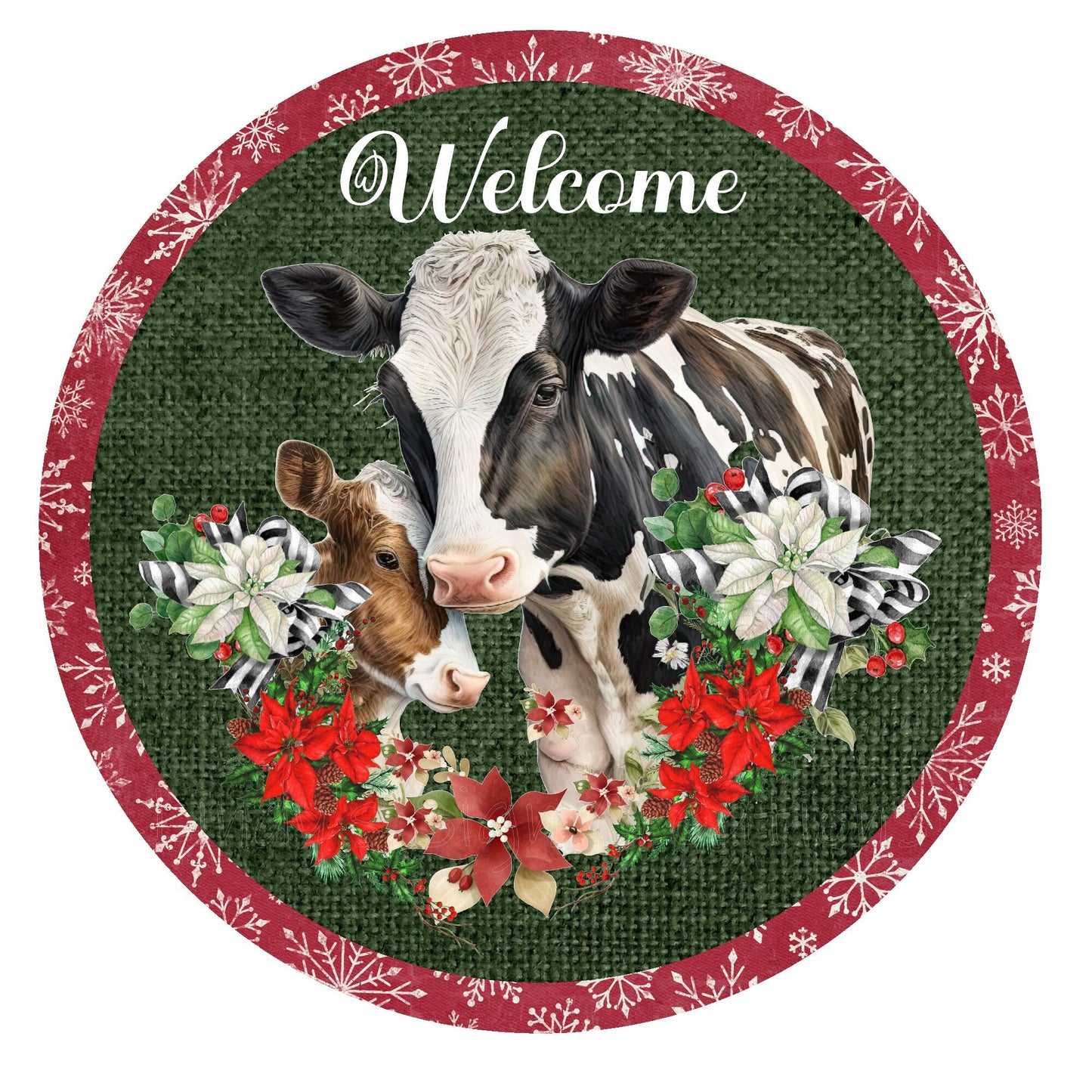 Welcome cows Christmas wreath sign, metal wreath sign, round wreath sign, door decor, Lindys sign creations