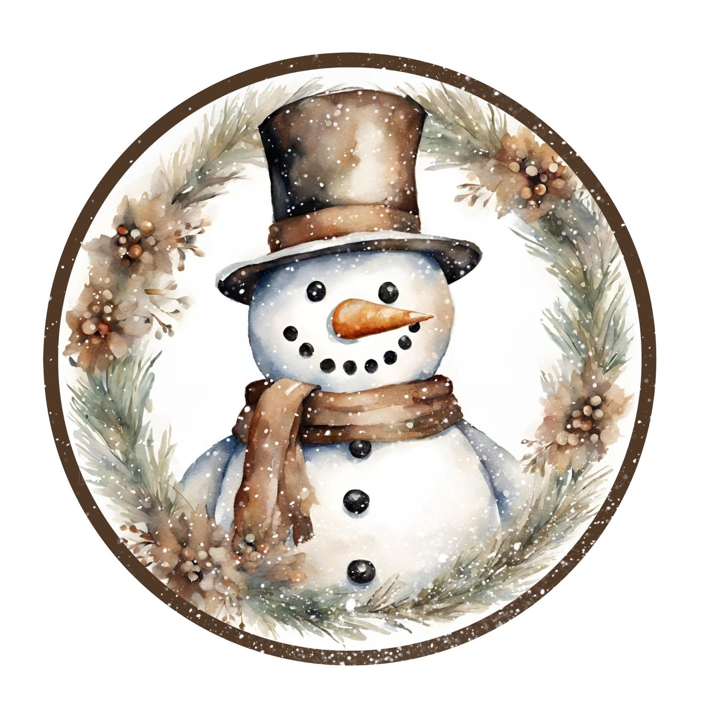 Snowman with brown top hat wreath sign, metal wreath sign, winter wreath sign, door decor, round wreath sign, Lindys sign creations