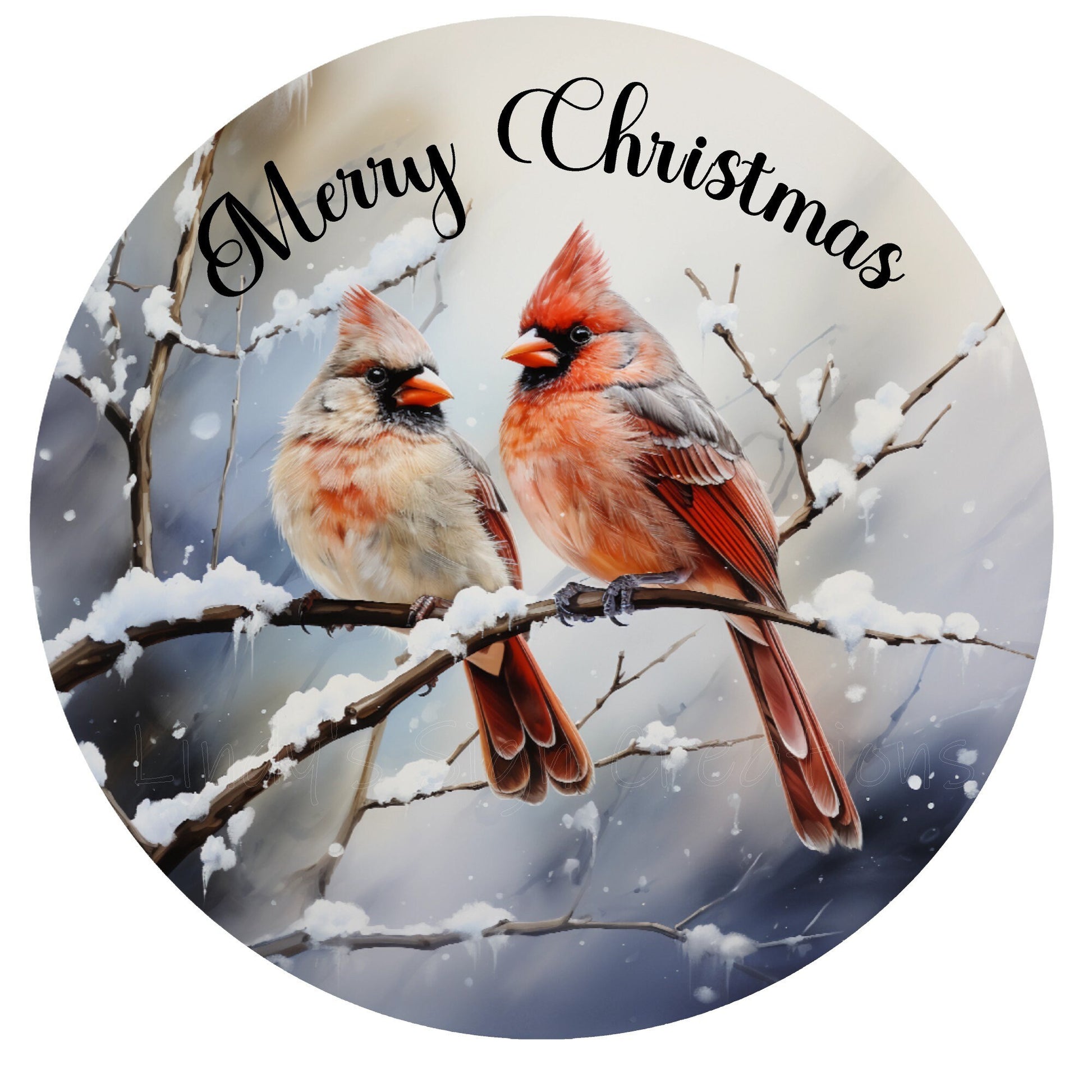 Cardinal pair Merry Christmas wreath sign, metal wreath sign, round wreath sign, door decor, Lindys sign creations