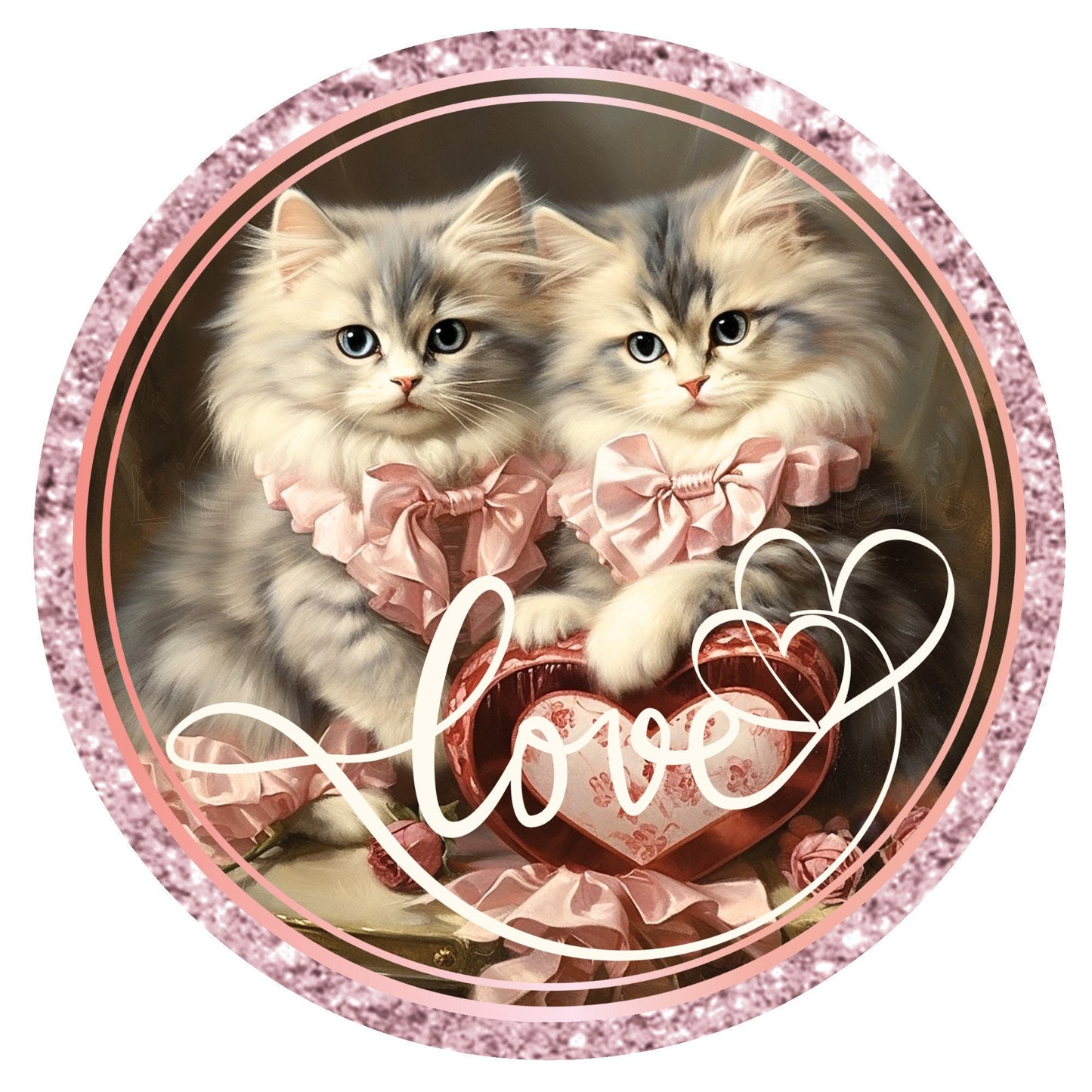 Love kitties valentines day wreath sign, metal wreath sign, round wreath sign, home decor, Lindys sign creations