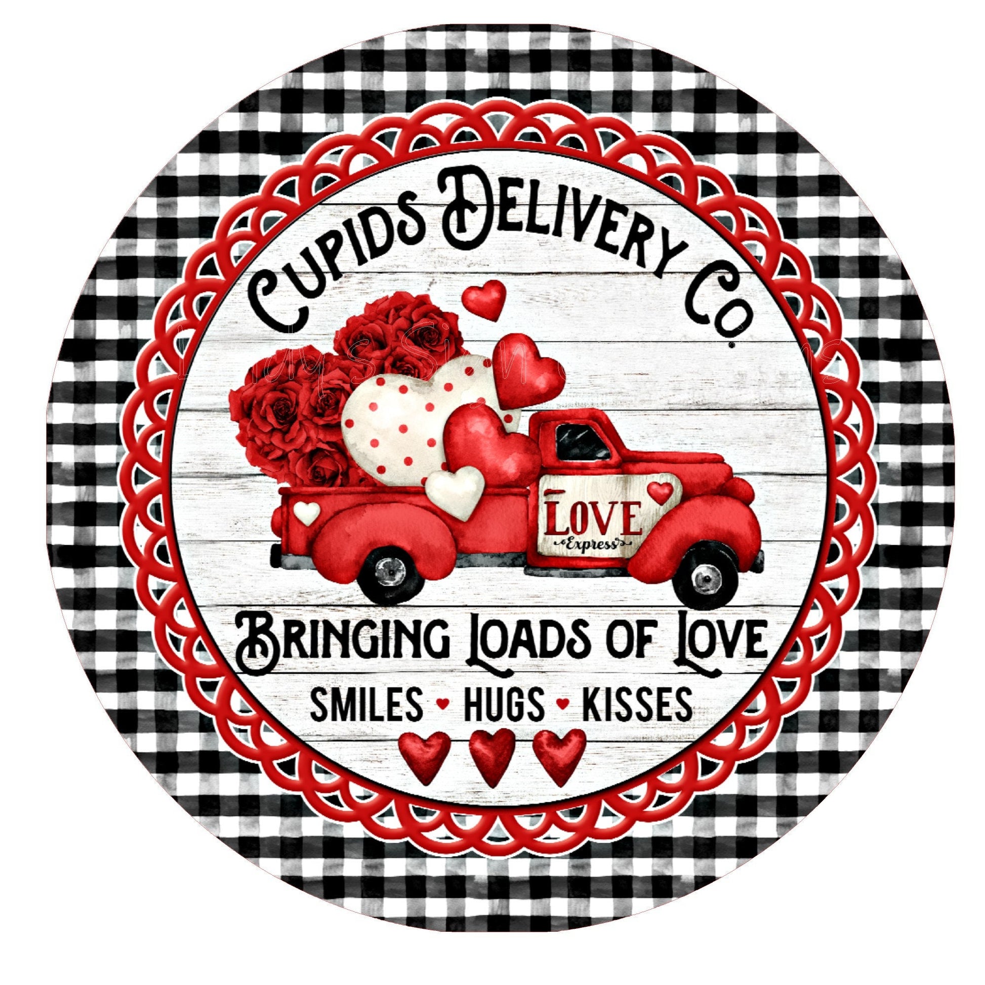 Cupid's delivery Valentine day wreath sign, metal wreath sign, round wreath sign, door decor, spring wreath sign, Lindys sign creations