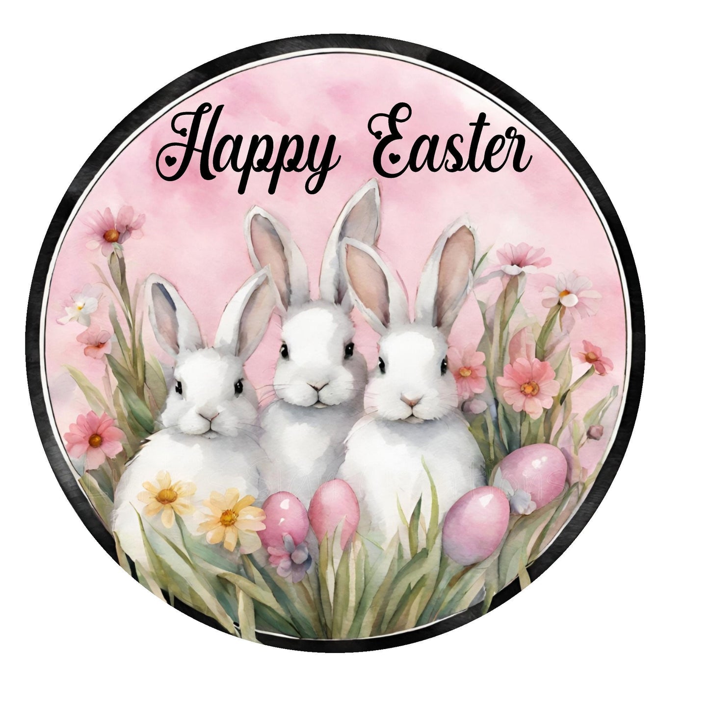 Happy Easter wreath sign, metal wreath sign, round wreath sign, door decor, Lindys sign creations