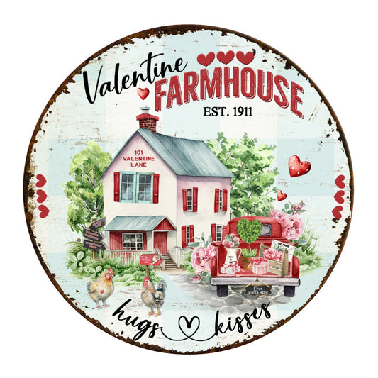 Valentine farmhouse wreath sign, metal wreath sign, round wreath sign, door decor, Lindys sign creations